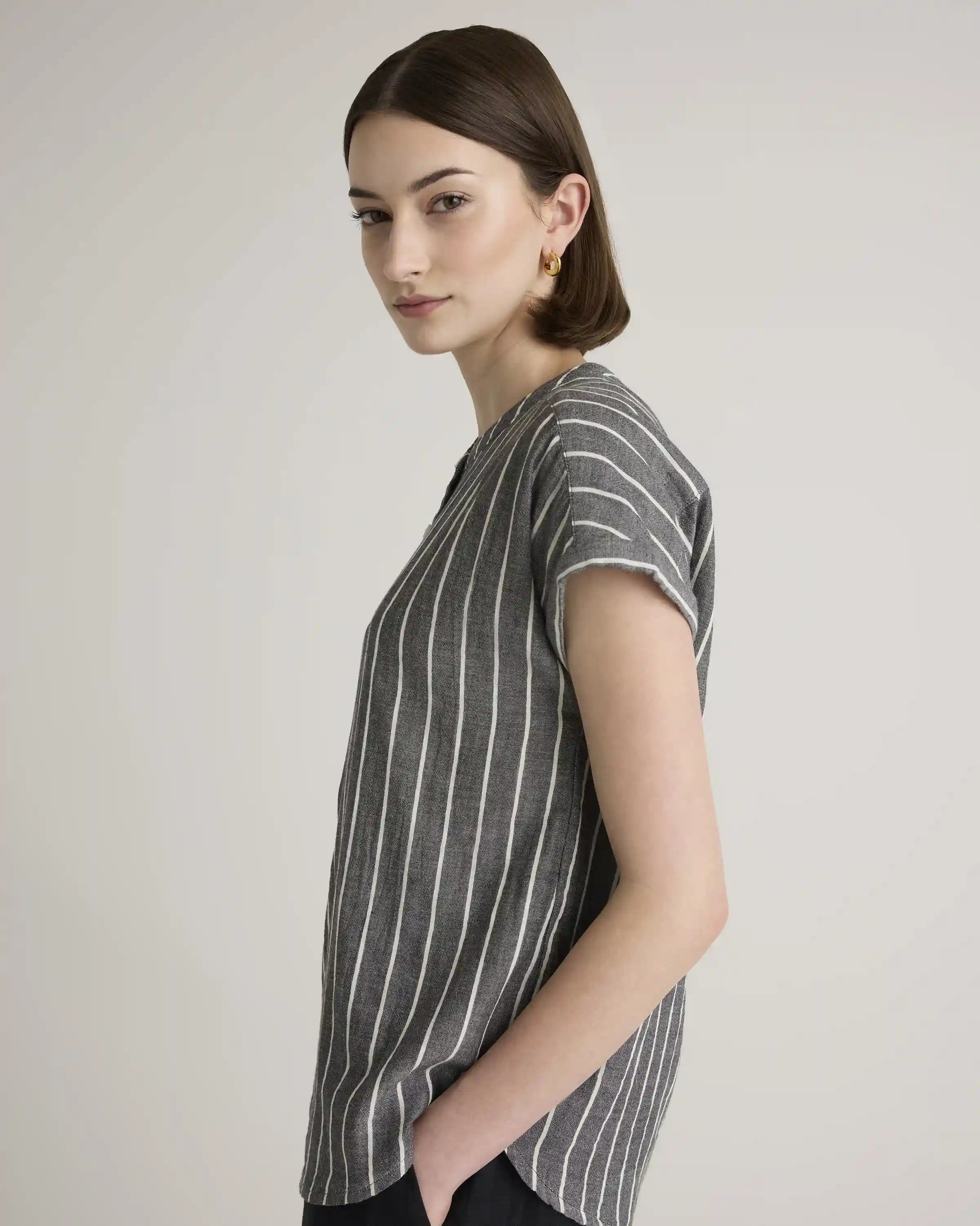 100% Organic Cotton Gauze Roll Sleeve Shirt