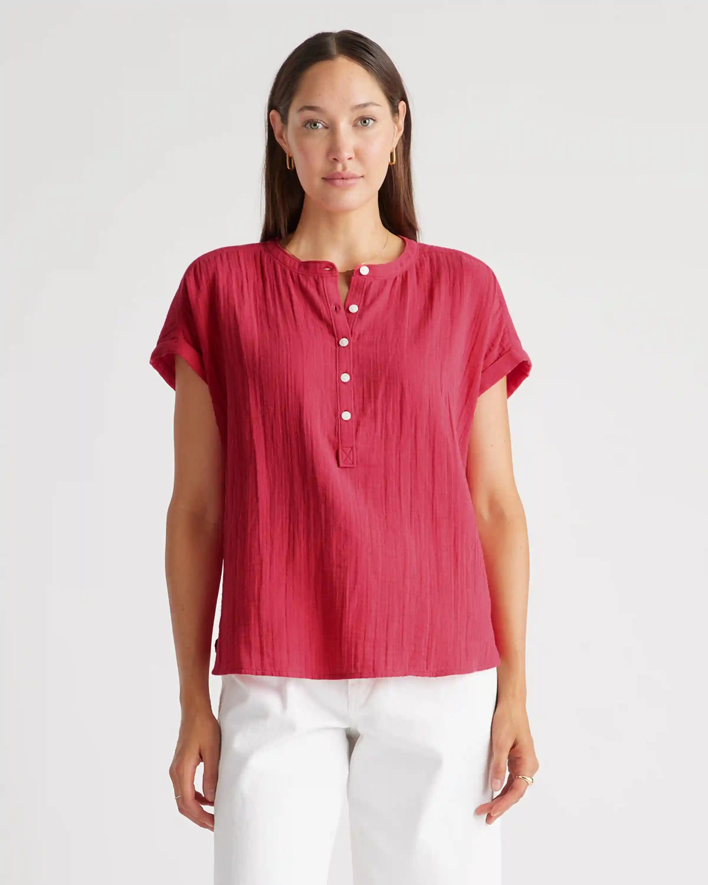 100% Organic Cotton Gauze Roll Sleeve Shirt
