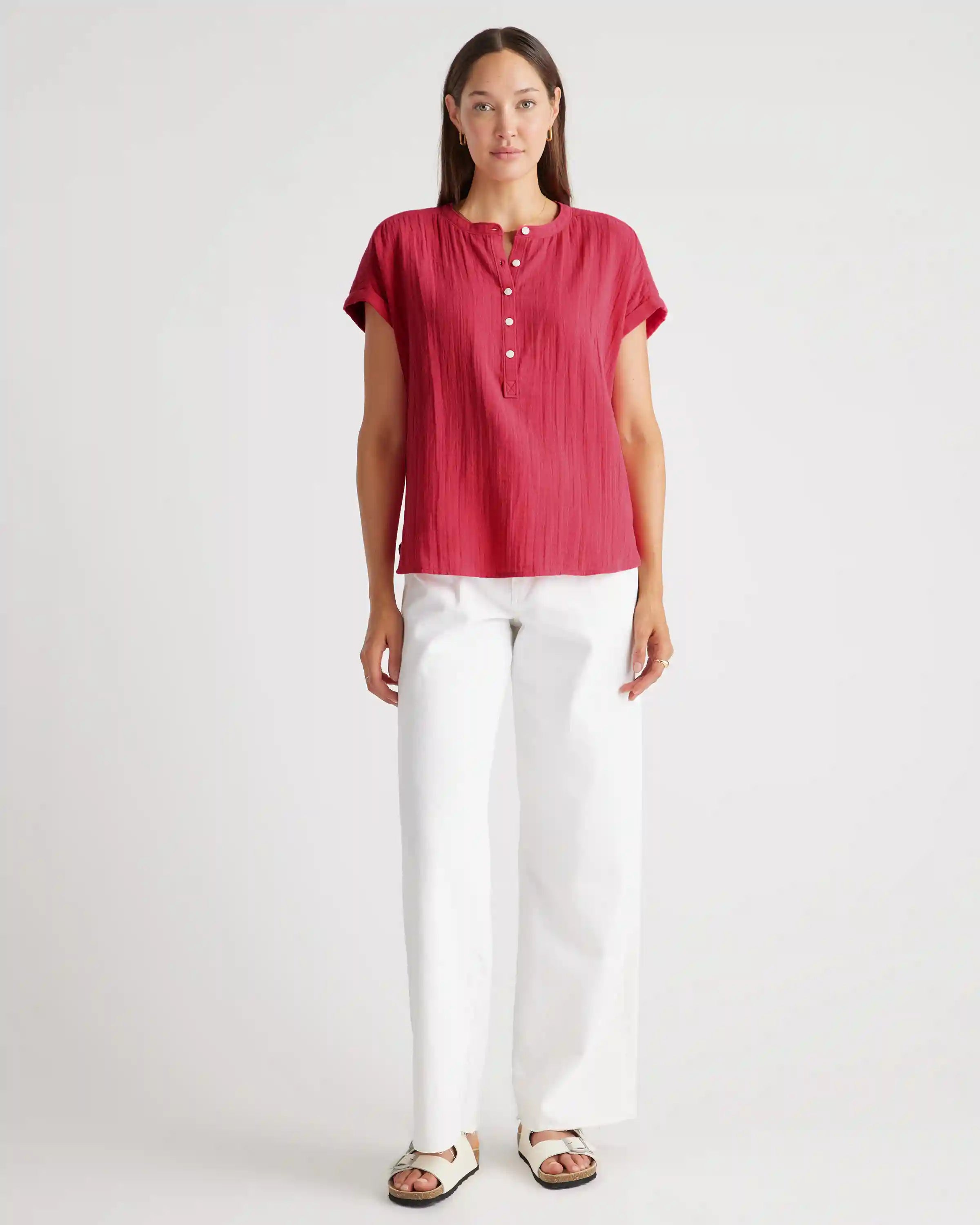 100% Organic Cotton Gauze Roll Sleeve Shirt