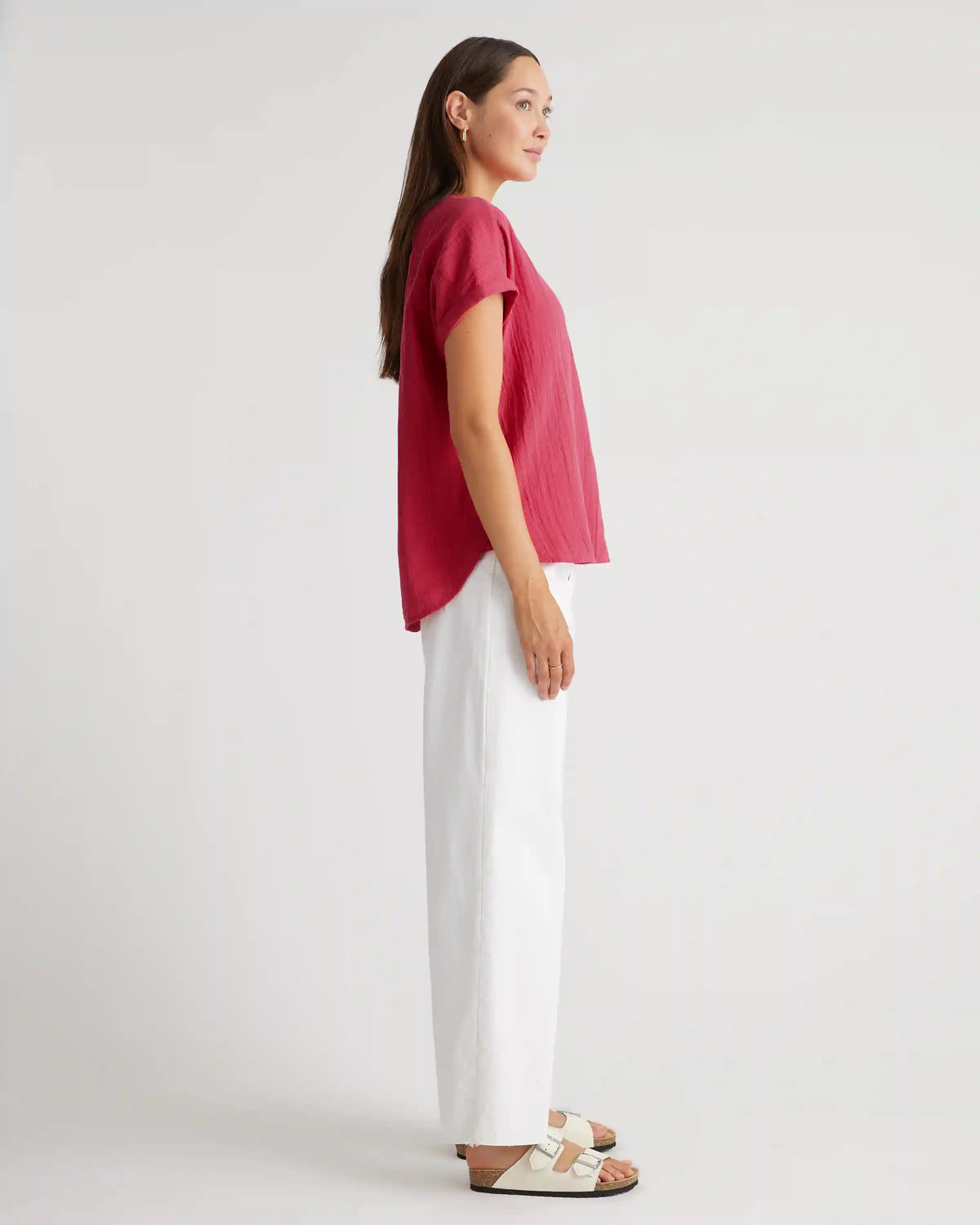 100% Organic Cotton Gauze Roll Sleeve Shirt