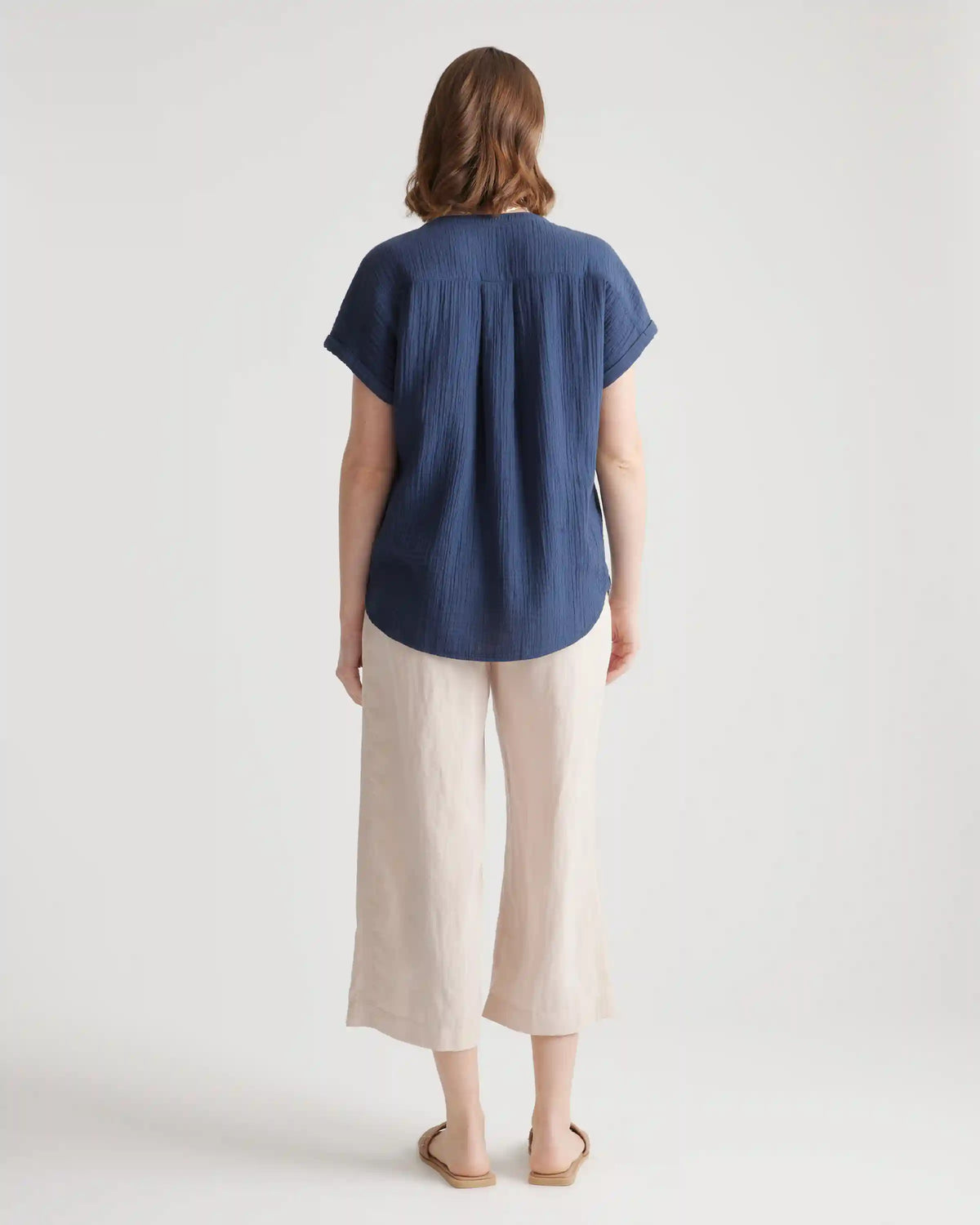 100% Organic Cotton Gauze Roll Sleeve Shirt