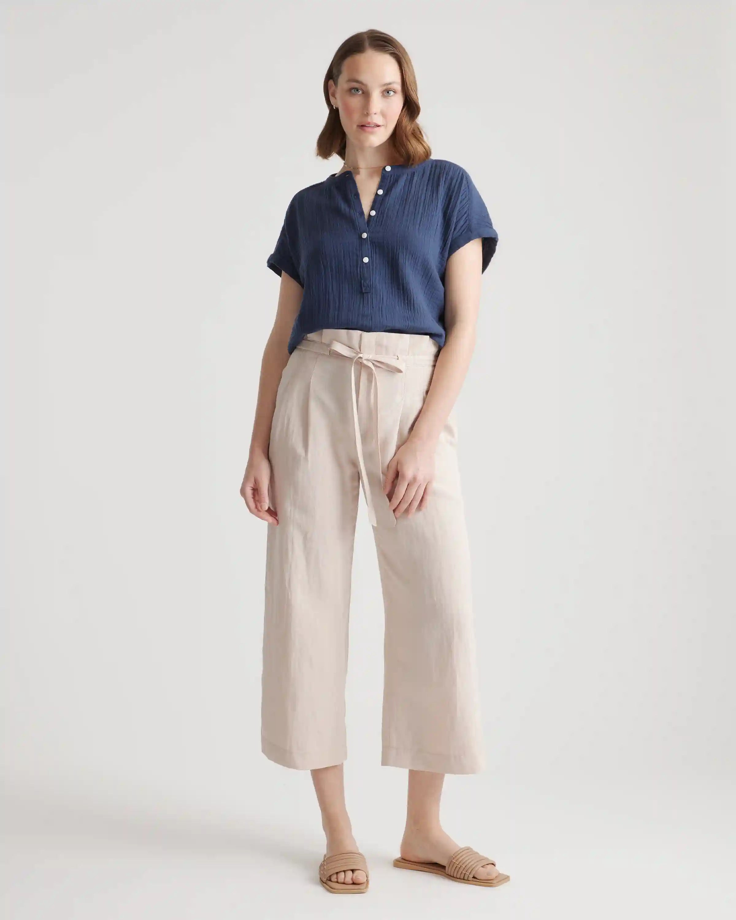 100% Organic Cotton Gauze Roll Sleeve Shirt