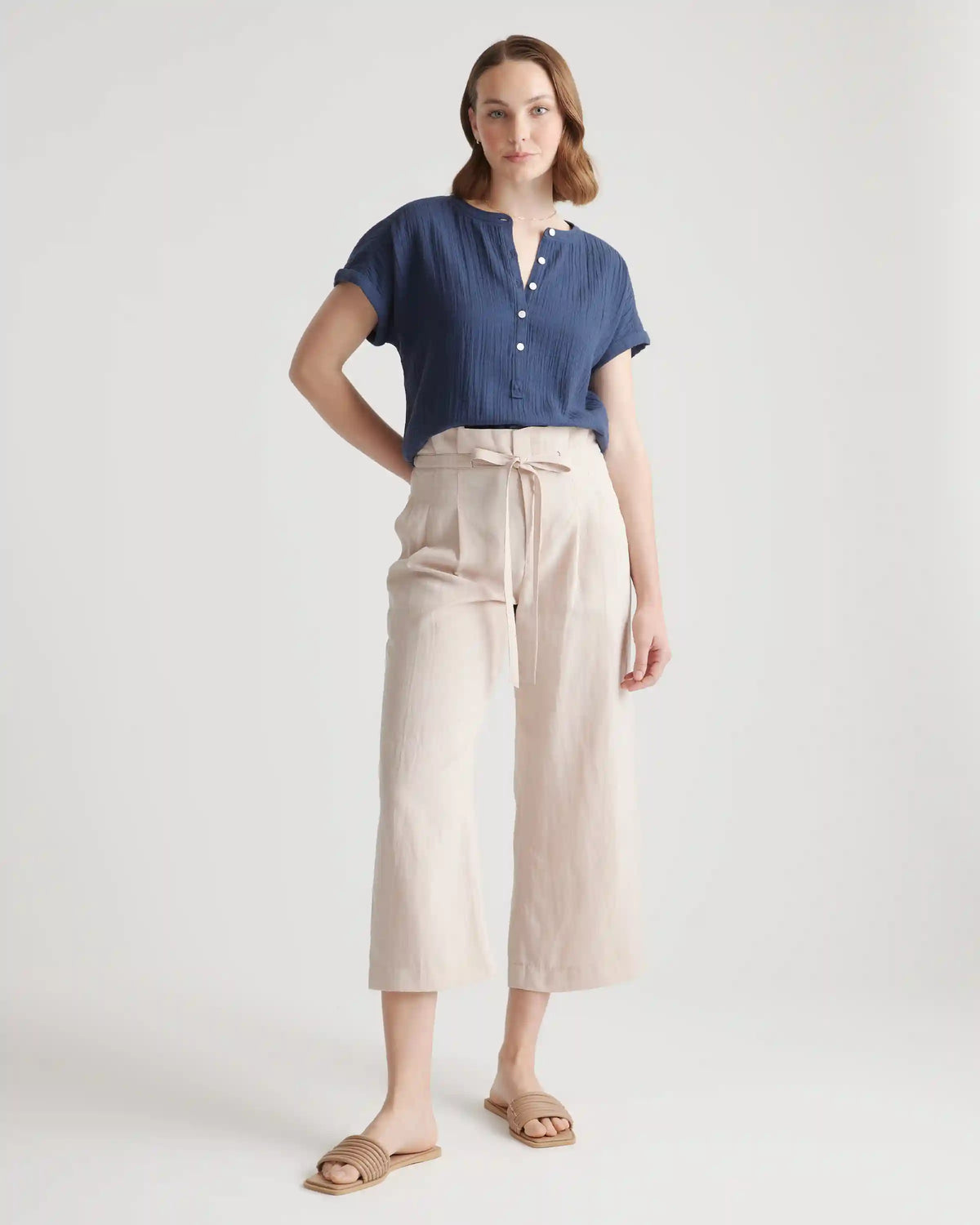 100% Organic Cotton Gauze Roll Sleeve Shirt
