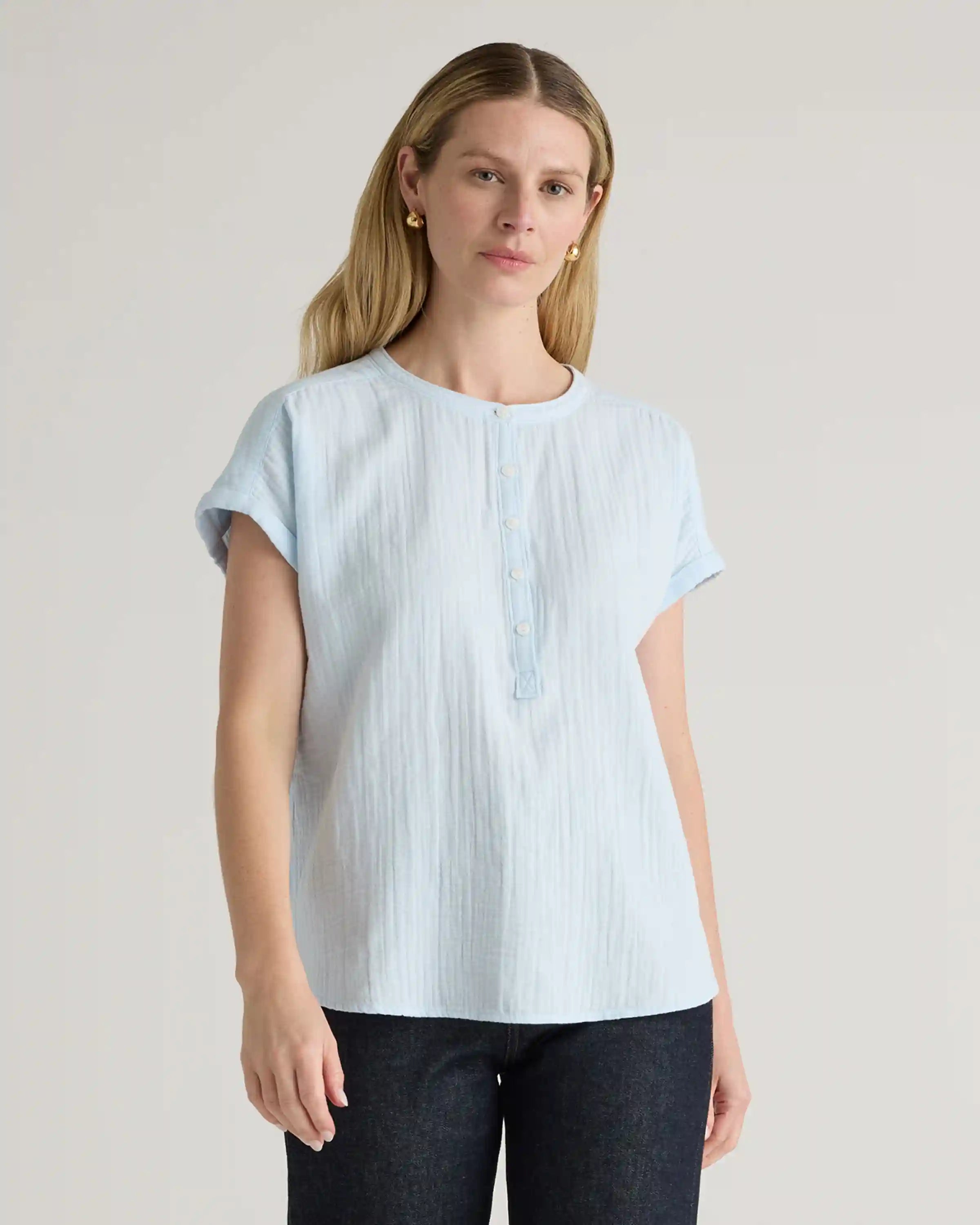 100% Organic Cotton Gauze Roll Sleeve Shirt