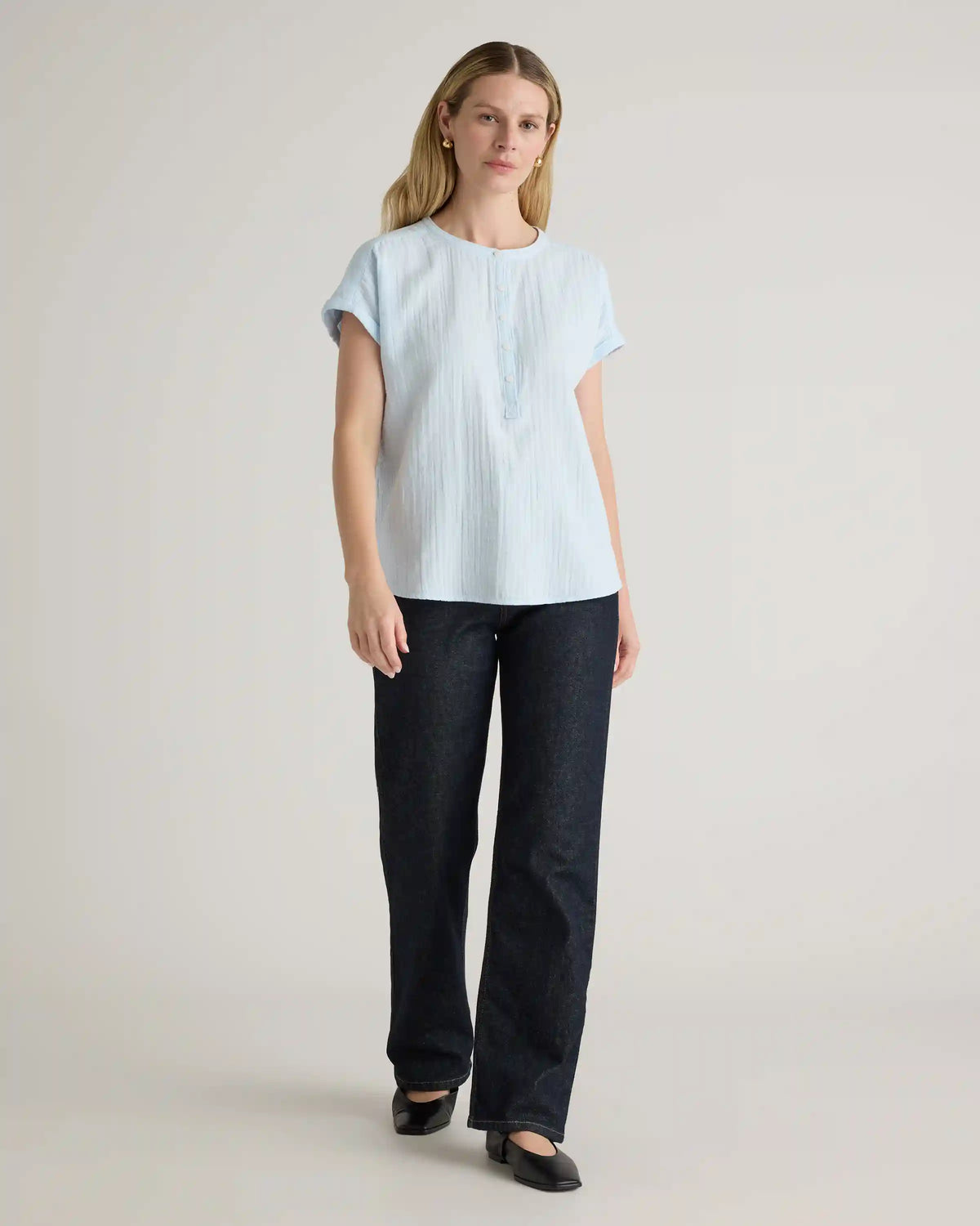 100% Organic Cotton Gauze Roll Sleeve Shirt