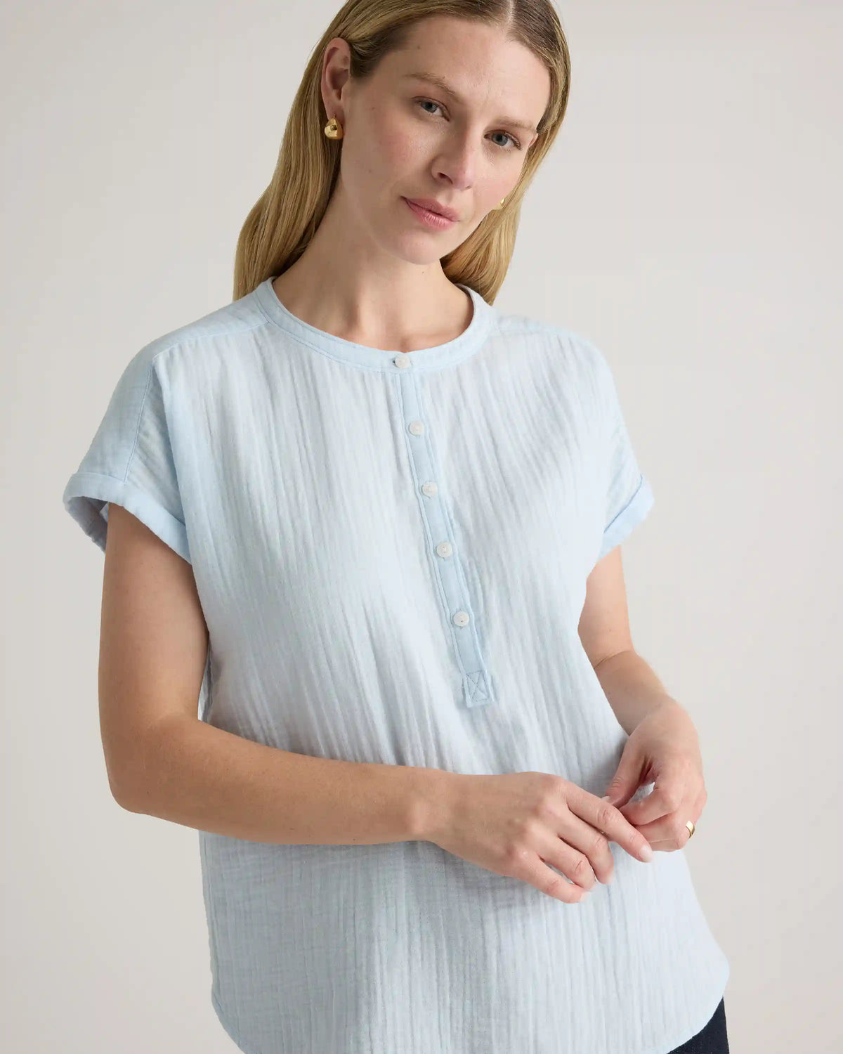 100% Organic Cotton Gauze Roll Sleeve Shirt