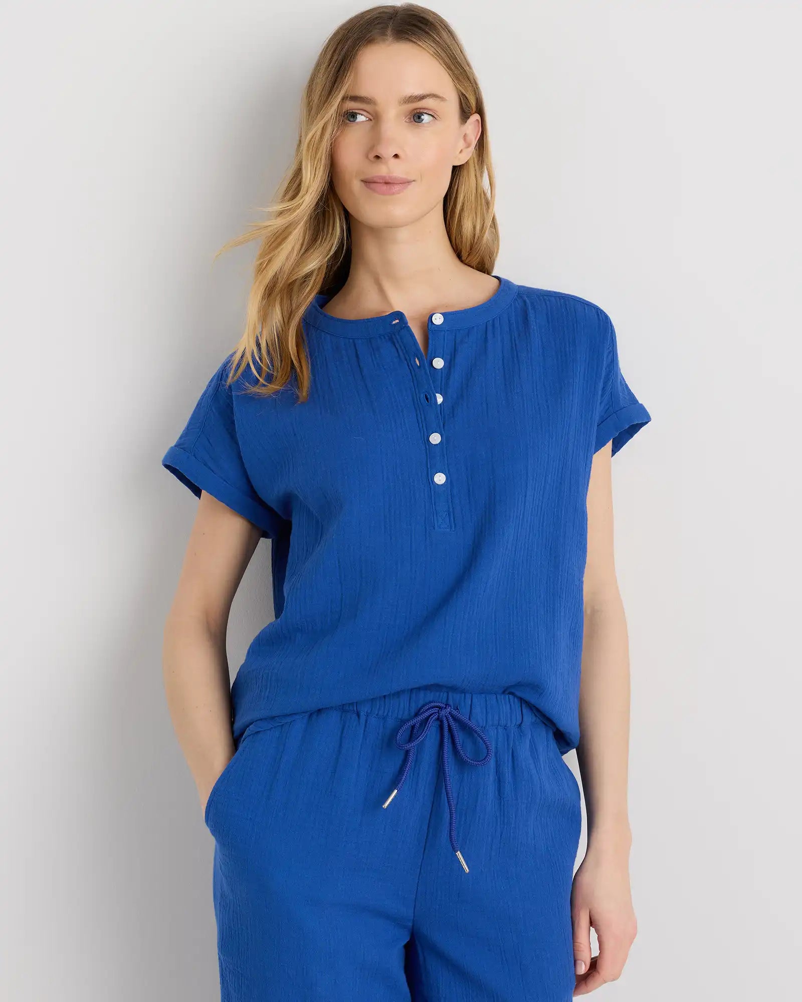 100% Organic Cotton Gauze Roll Sleeve Shirt