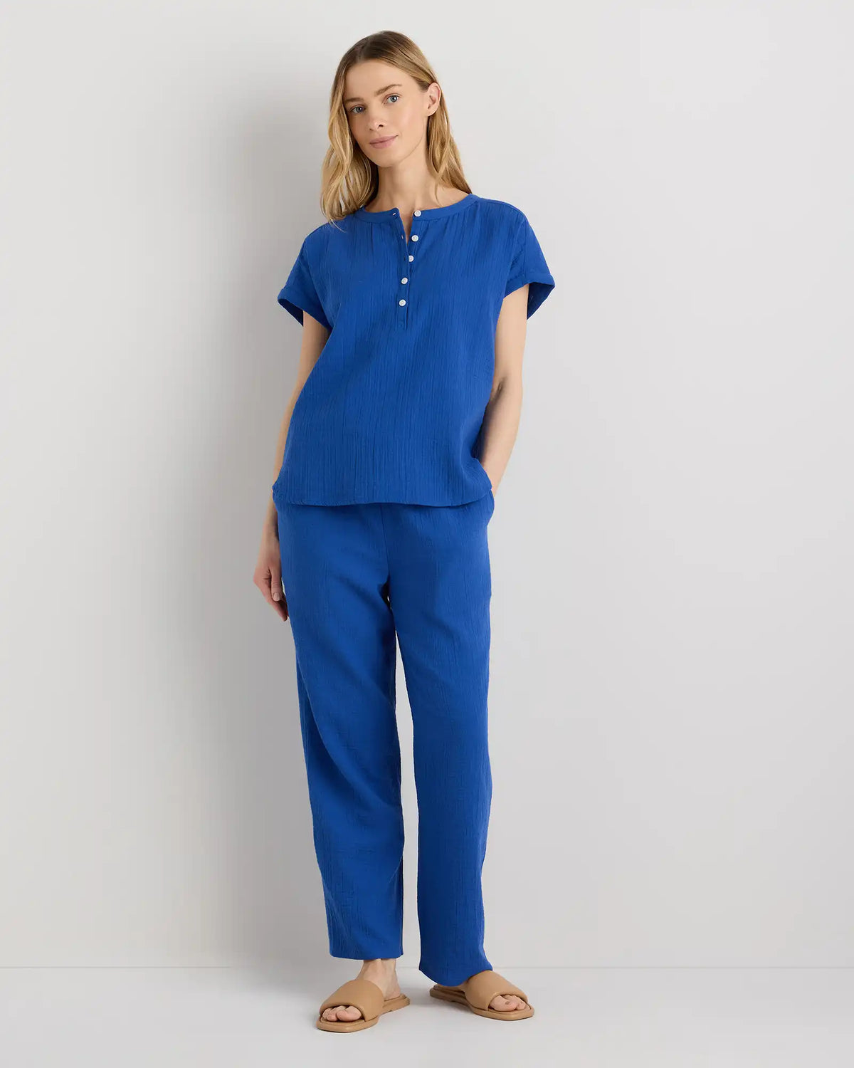 100% Organic Cotton Gauze Roll Sleeve Shirt