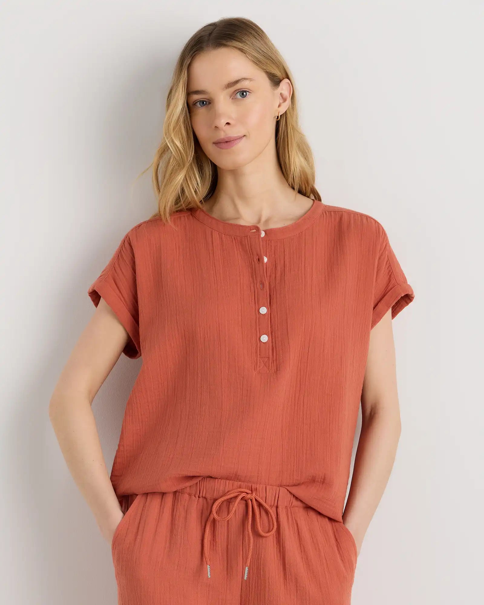 100% Organic Cotton Gauze Roll Sleeve Shirt