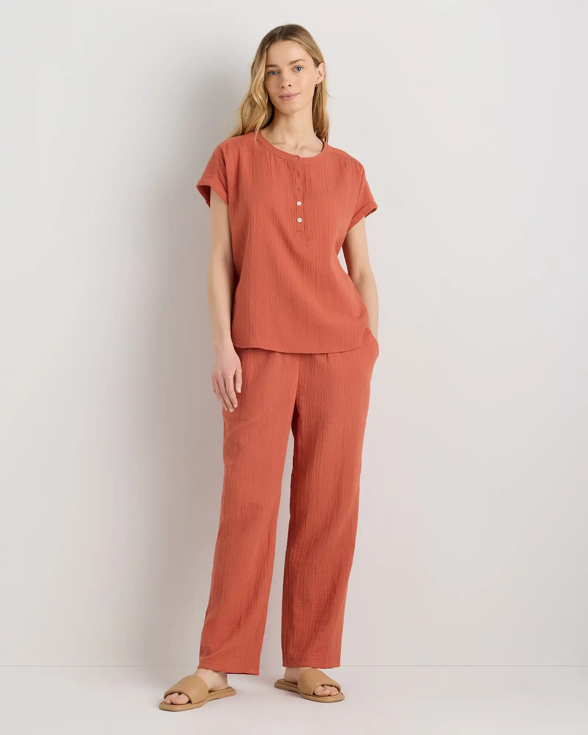100% Organic Cotton Gauze Roll Sleeve Shirt