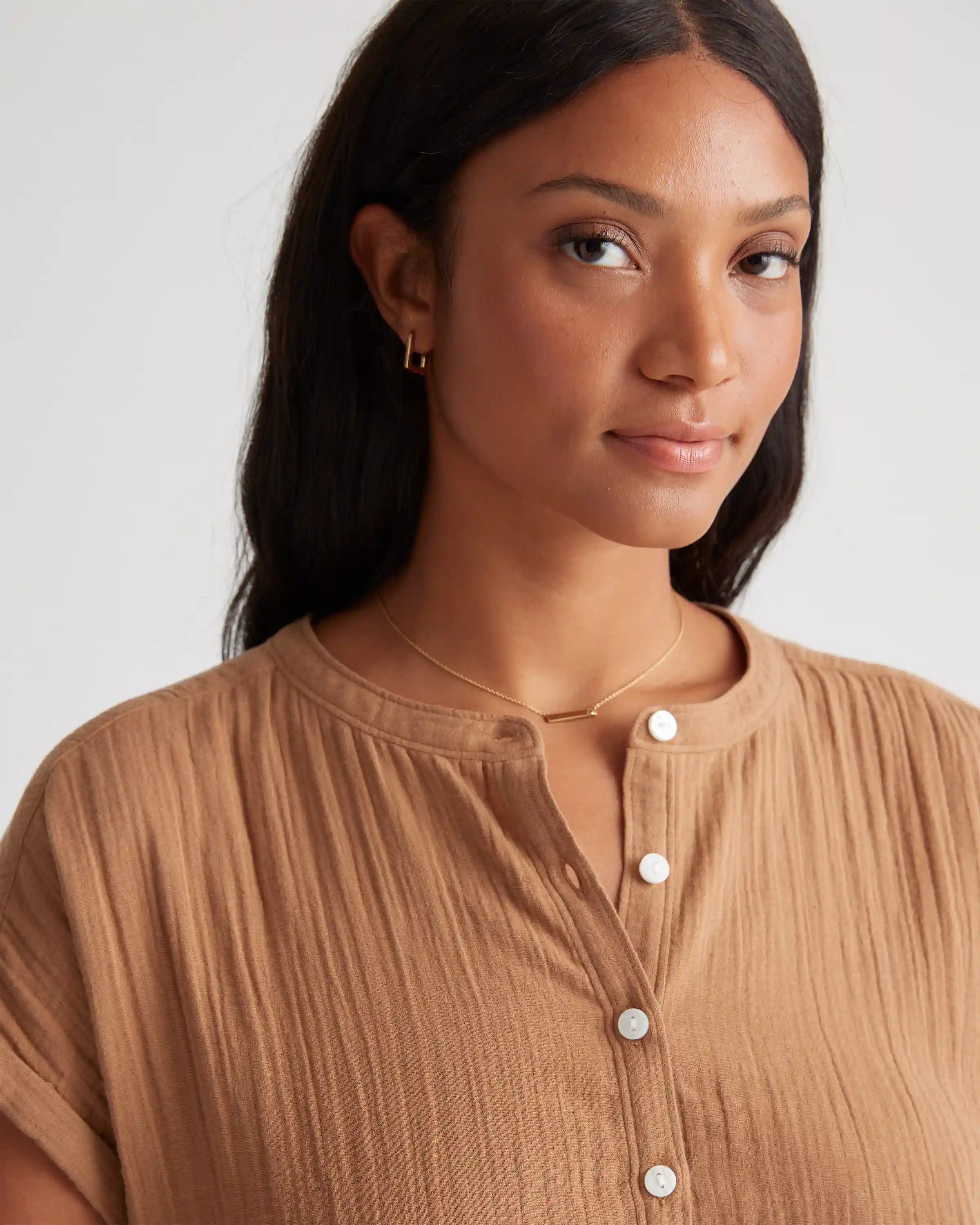 100% Organic Cotton Gauze Roll Sleeve Shirt