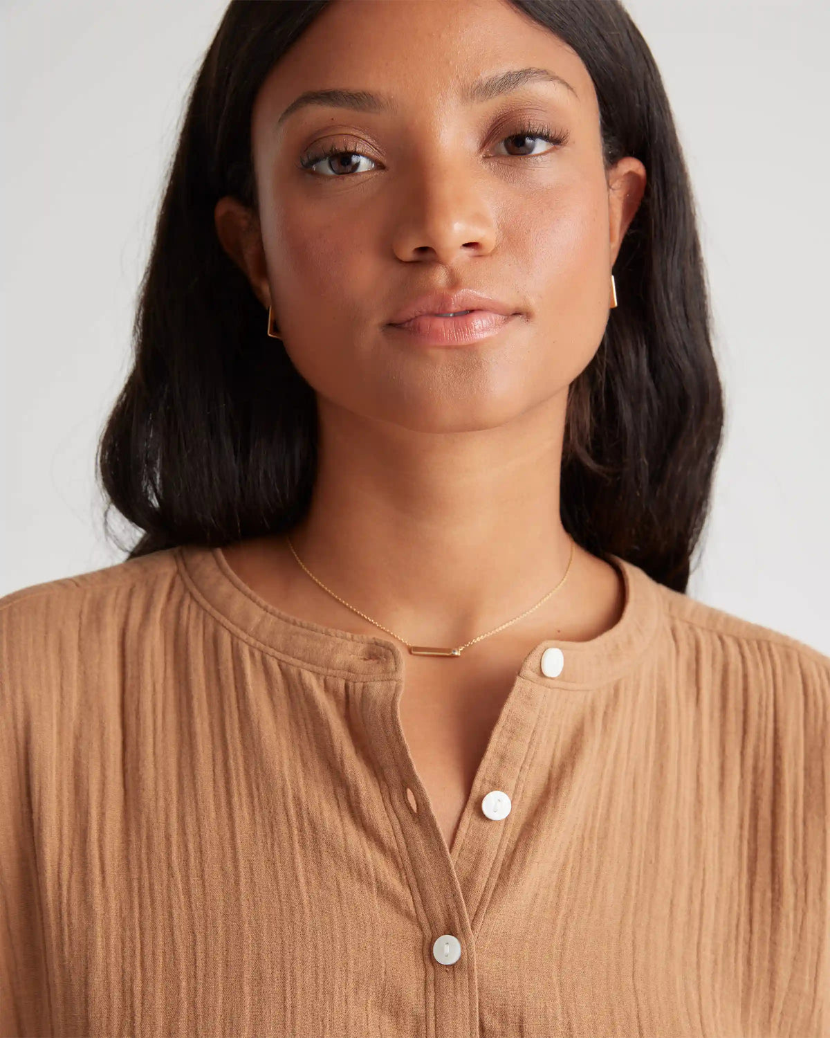 100% Organic Cotton Gauze Roll Sleeve Shirt