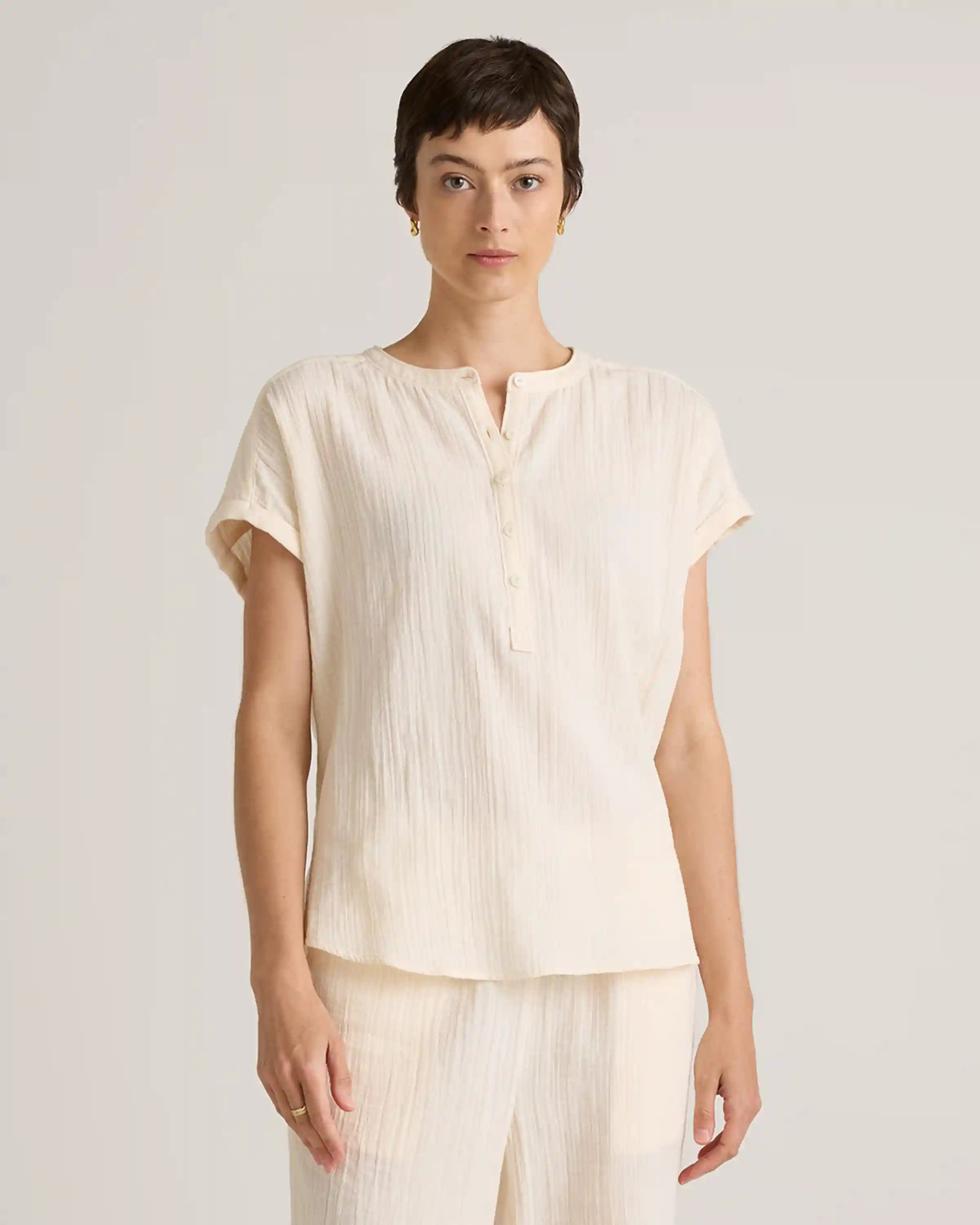 100% Organic Cotton Gauze Roll Sleeve Shirt