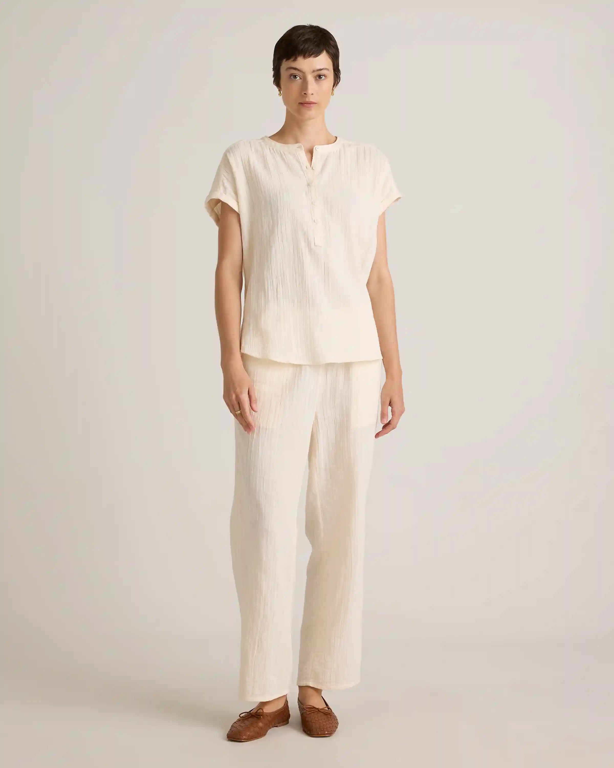 100% Organic Cotton Gauze Roll Sleeve Shirt