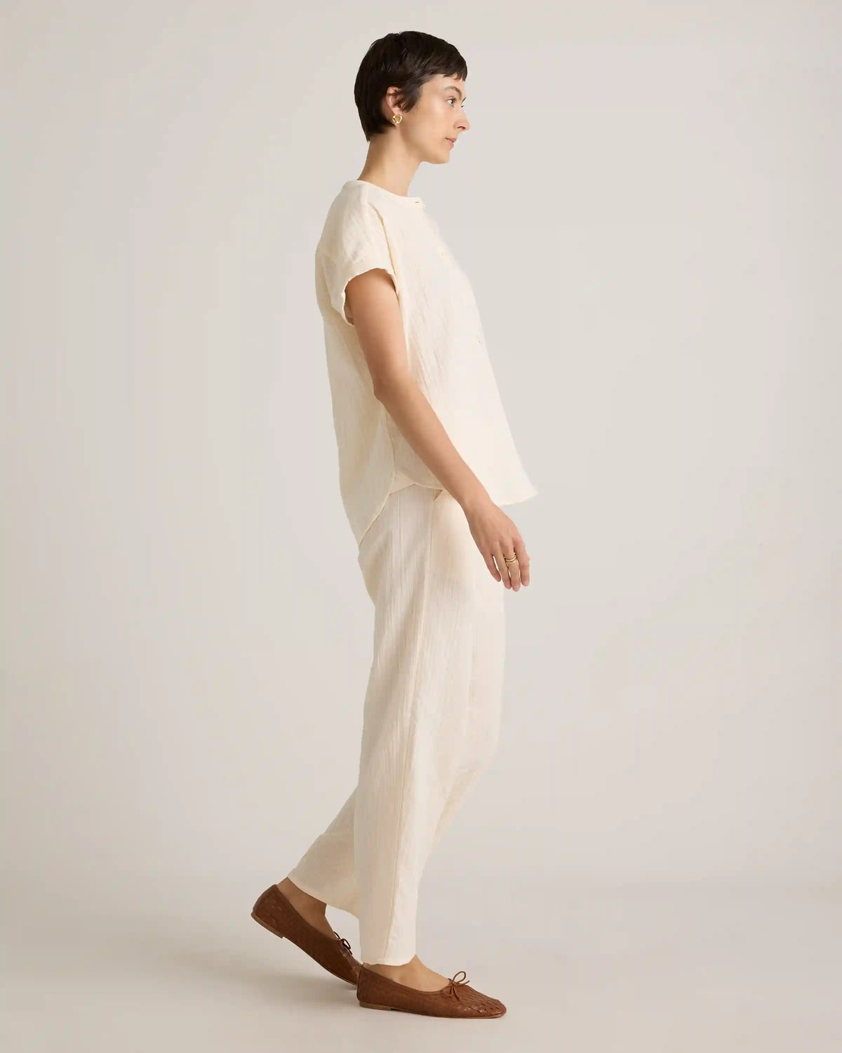 100% Organic Cotton Gauze Roll Sleeve Shirt