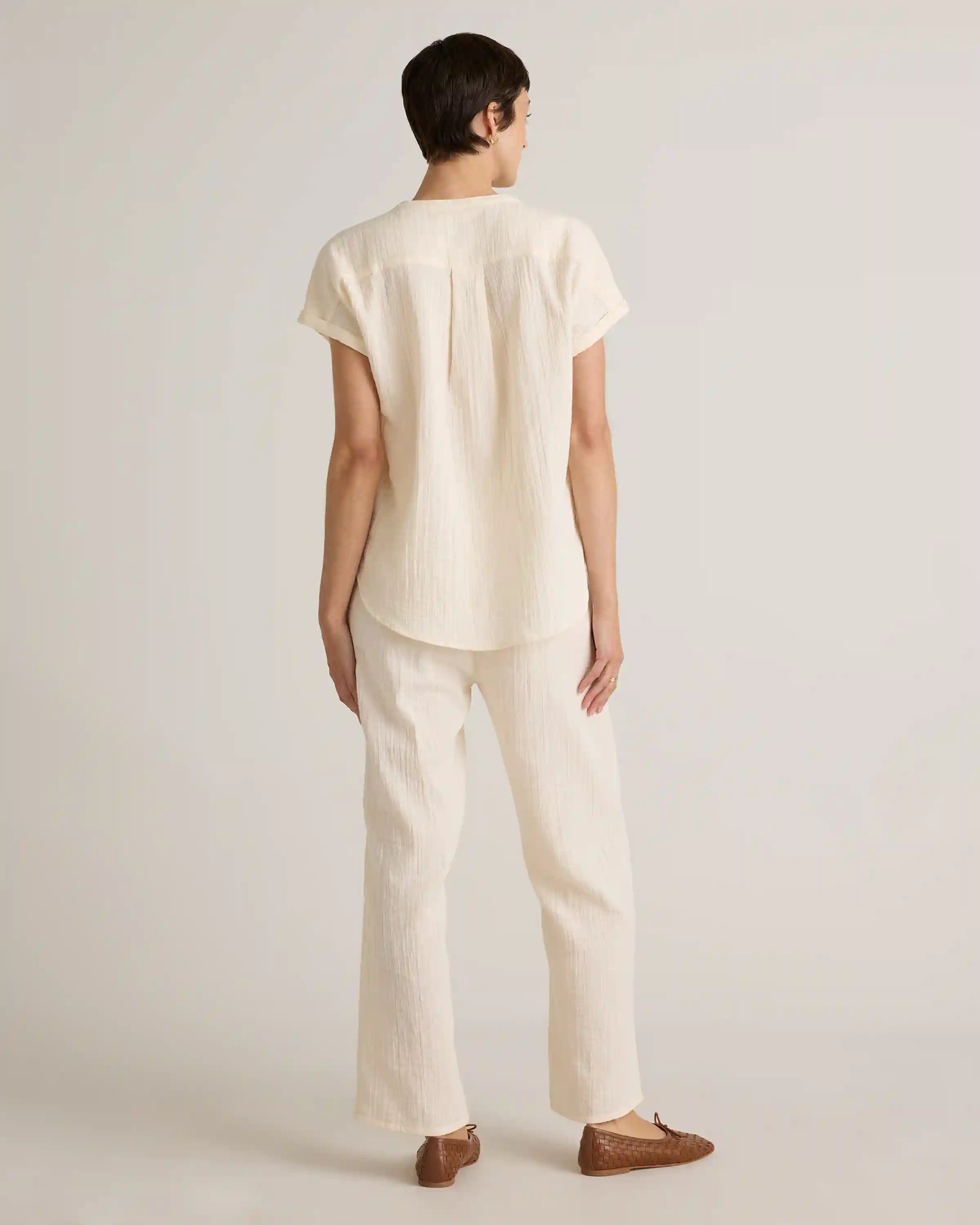 100% Organic Cotton Gauze Roll Sleeve Shirt