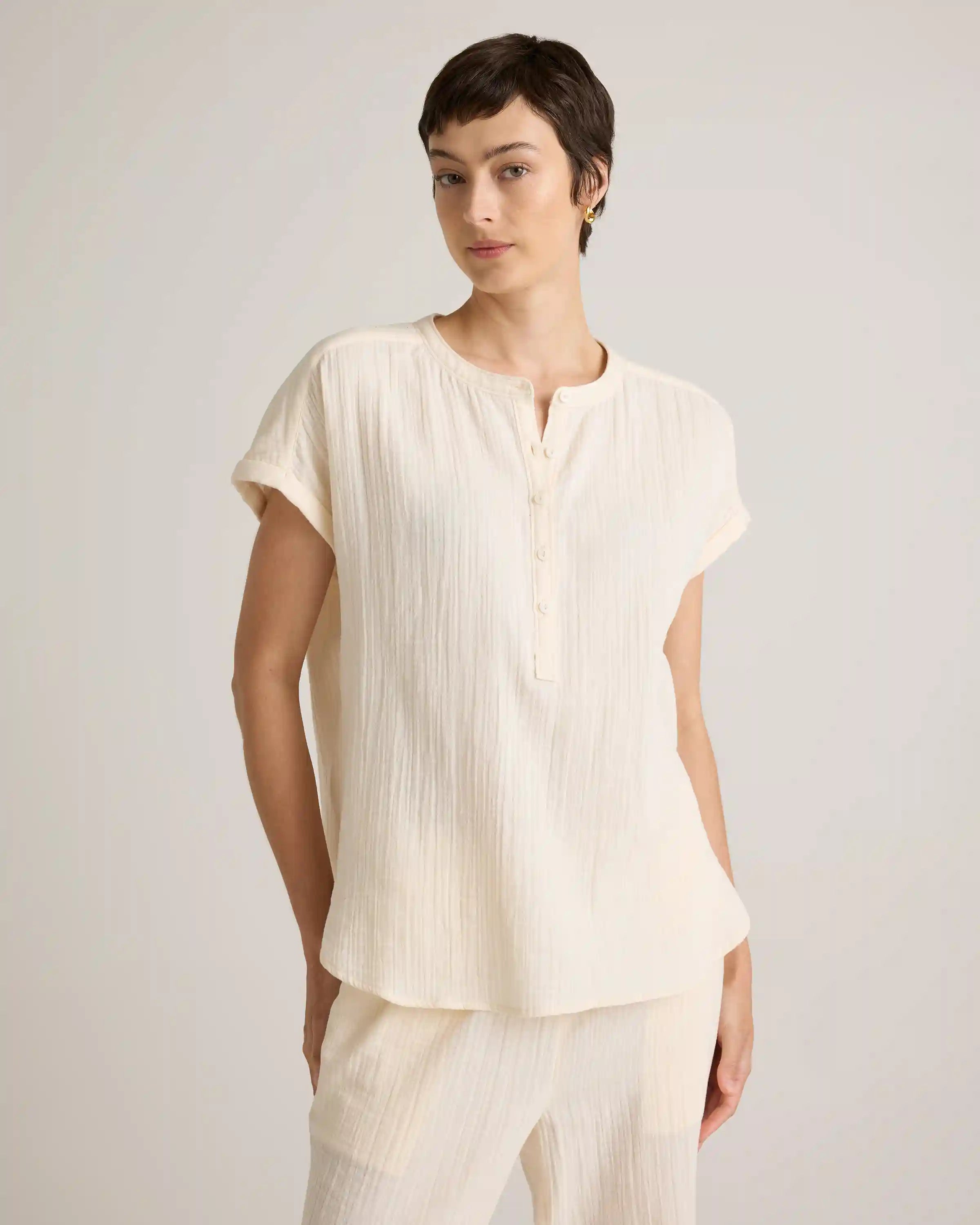 100% Organic Cotton Gauze Roll Sleeve Shirt