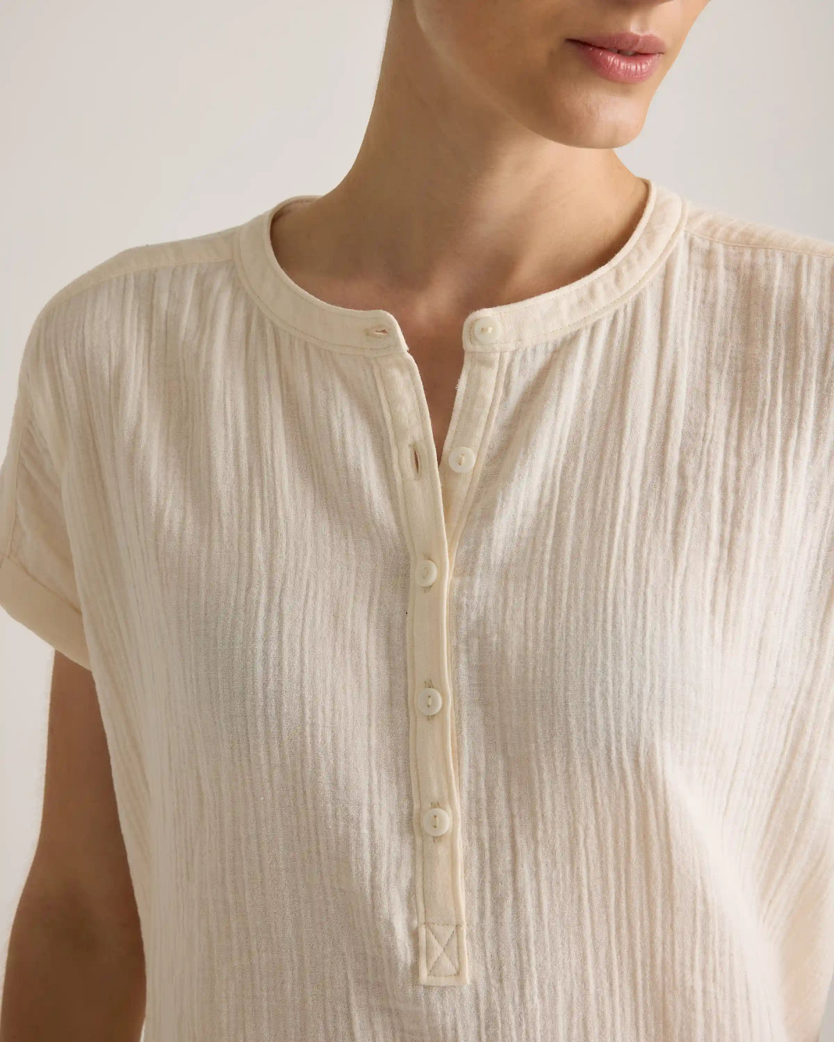 100% Organic Cotton Gauze Roll Sleeve Shirt