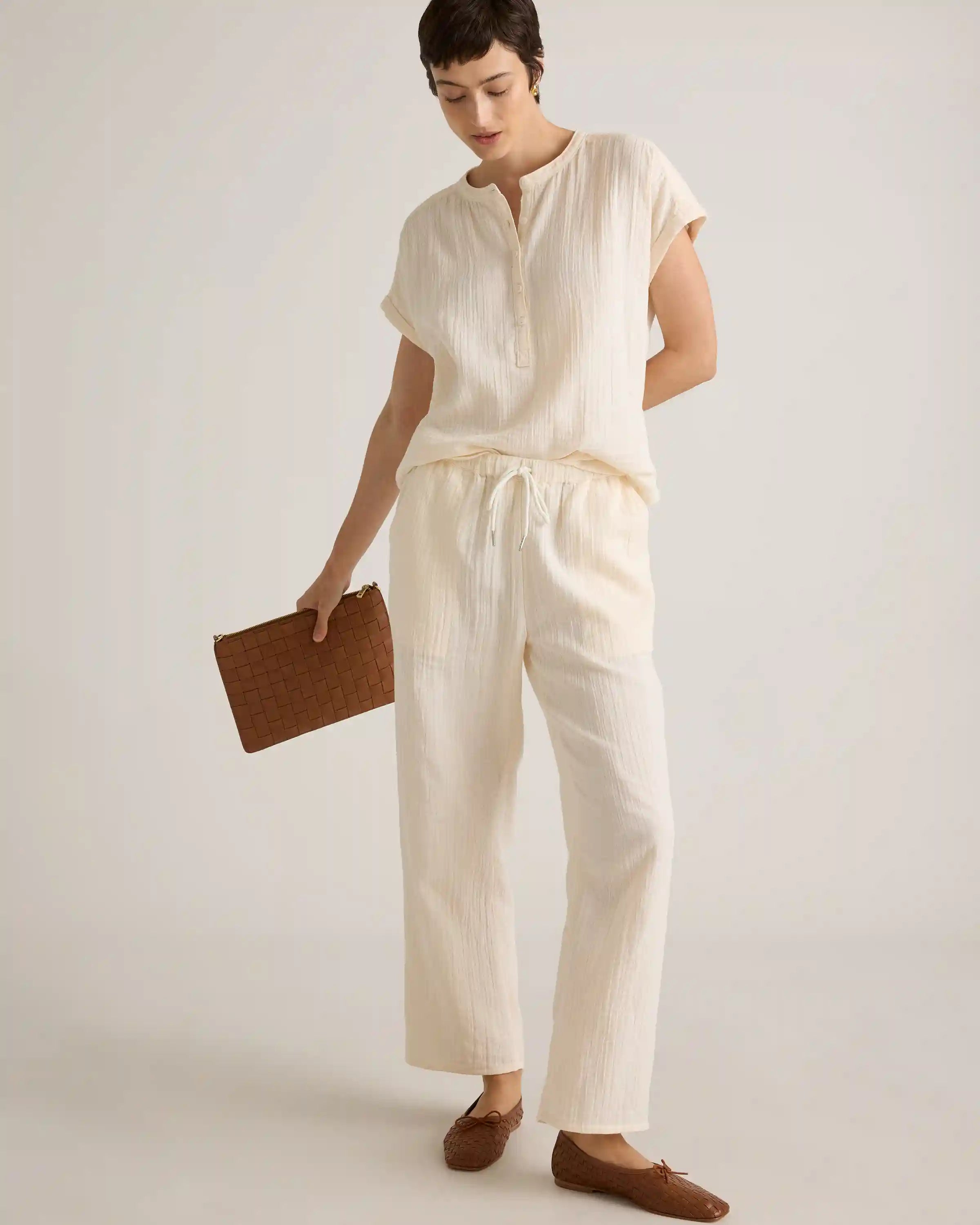 100% Organic Cotton Gauze Roll Sleeve Shirt