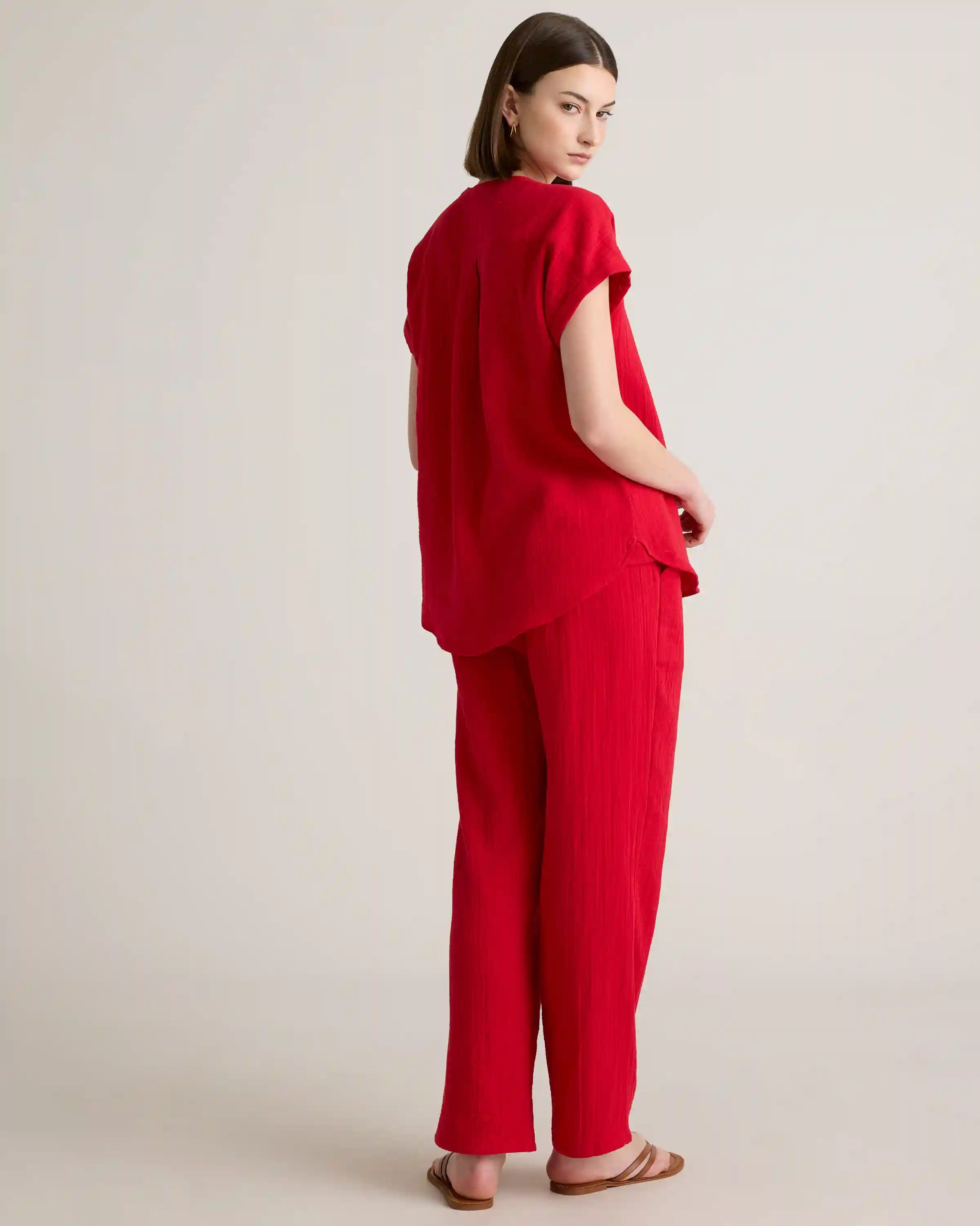 100% Organic Cotton Gauze Roll Sleeve Shirt