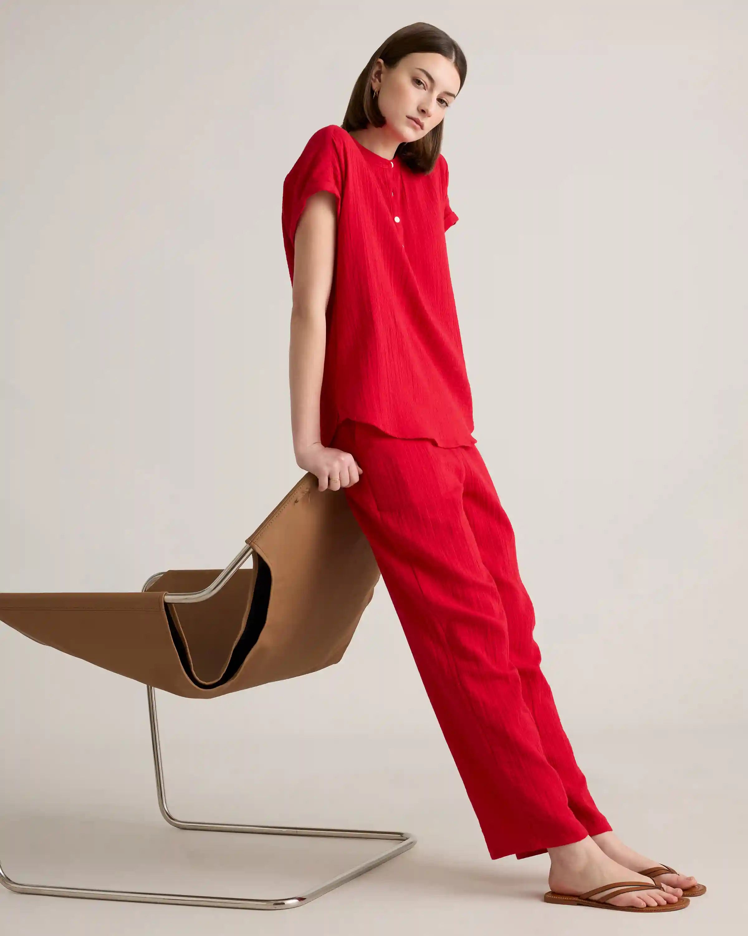 100% Organic Cotton Gauze Roll Sleeve Shirt