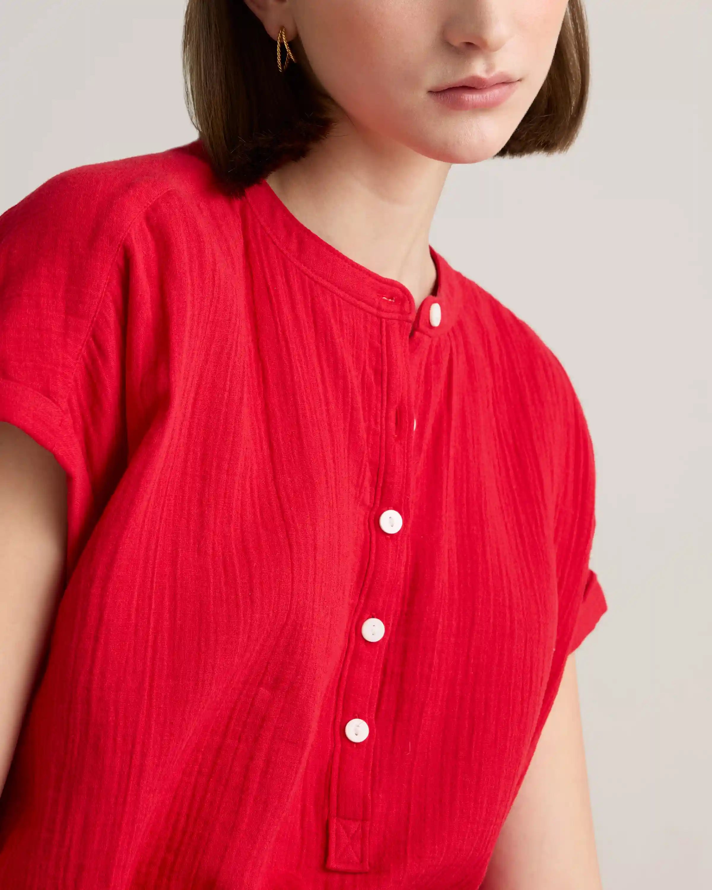 100% Organic Cotton Gauze Roll Sleeve Shirt