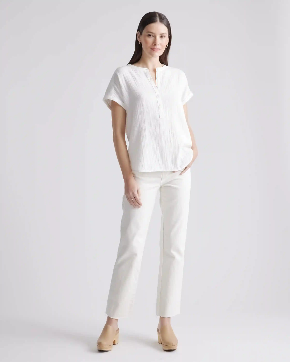 100% Organic Cotton Gauze Roll Sleeve Shirt