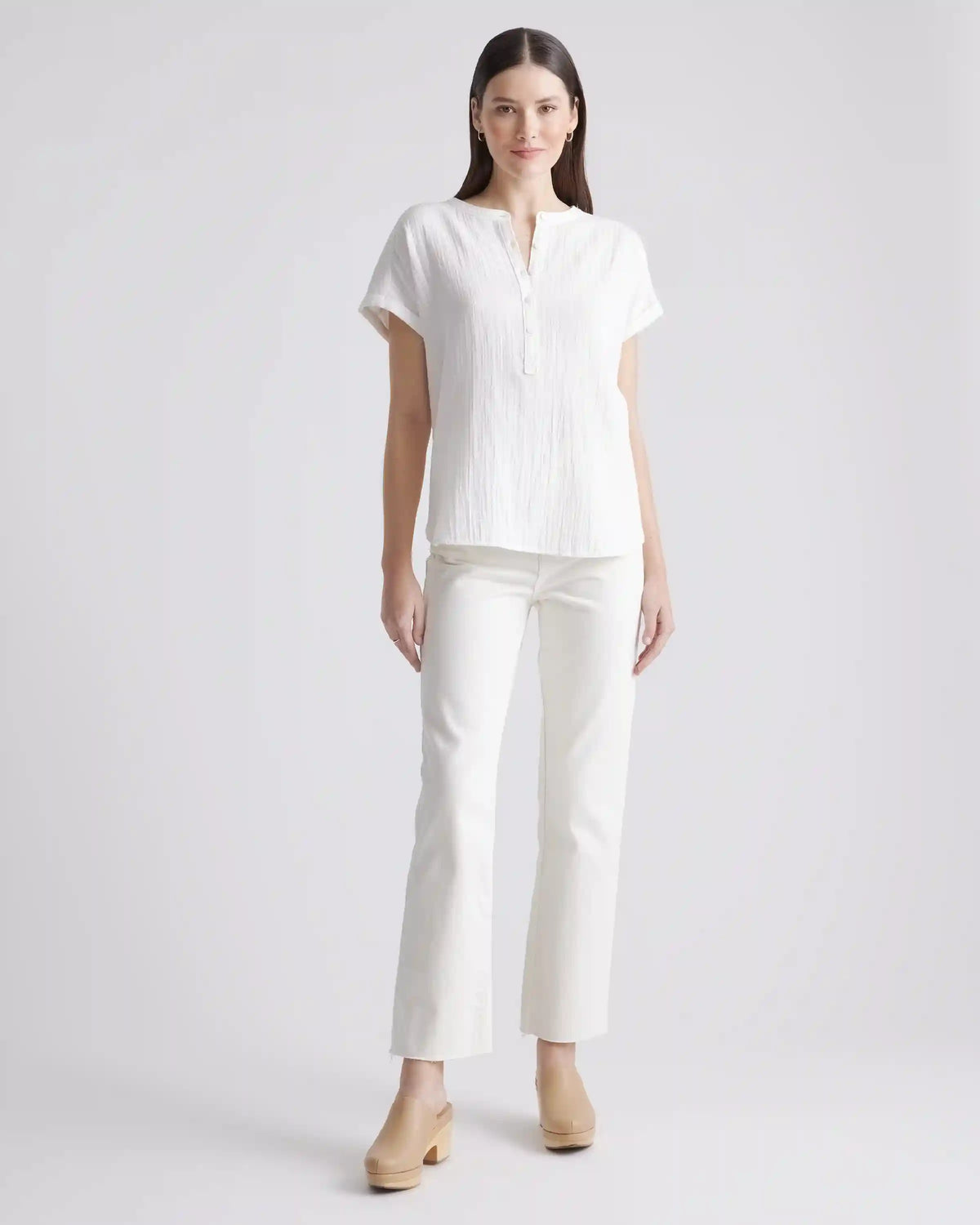 100% Organic Cotton Gauze Roll Sleeve Shirt