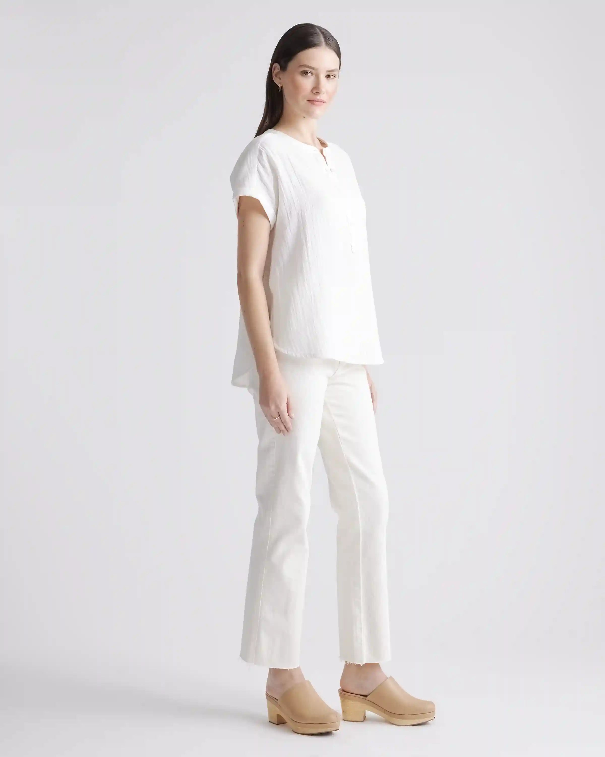 100% Organic Cotton Gauze Roll Sleeve Shirt