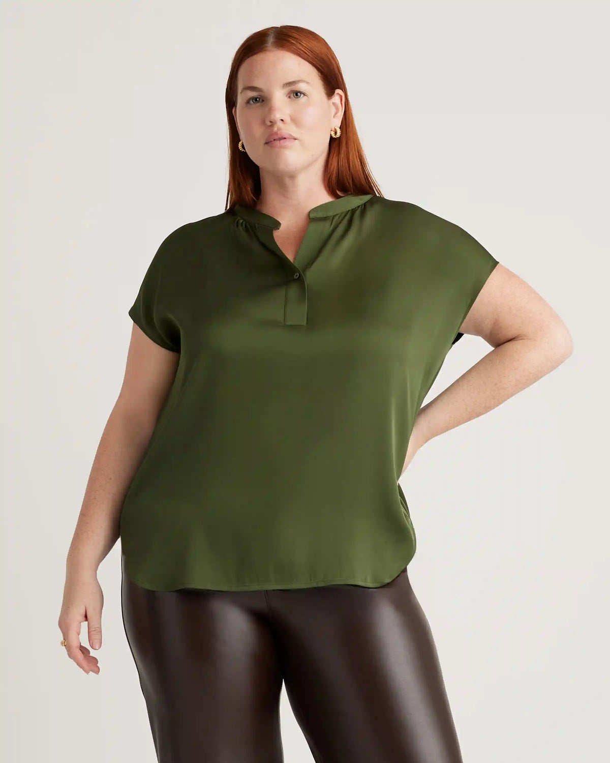 Washable Stretch Silk Dolman Sleeve Blouse