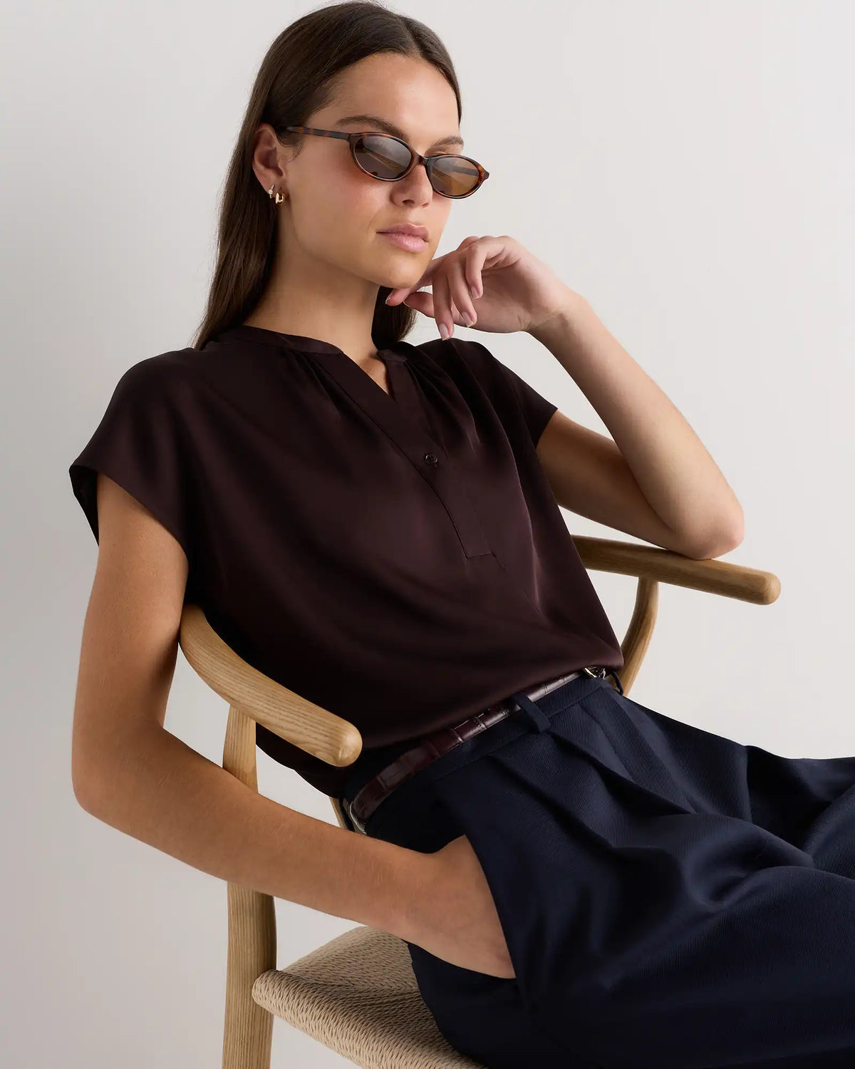Washable Stretch Silk Dolman Sleeve Blouse