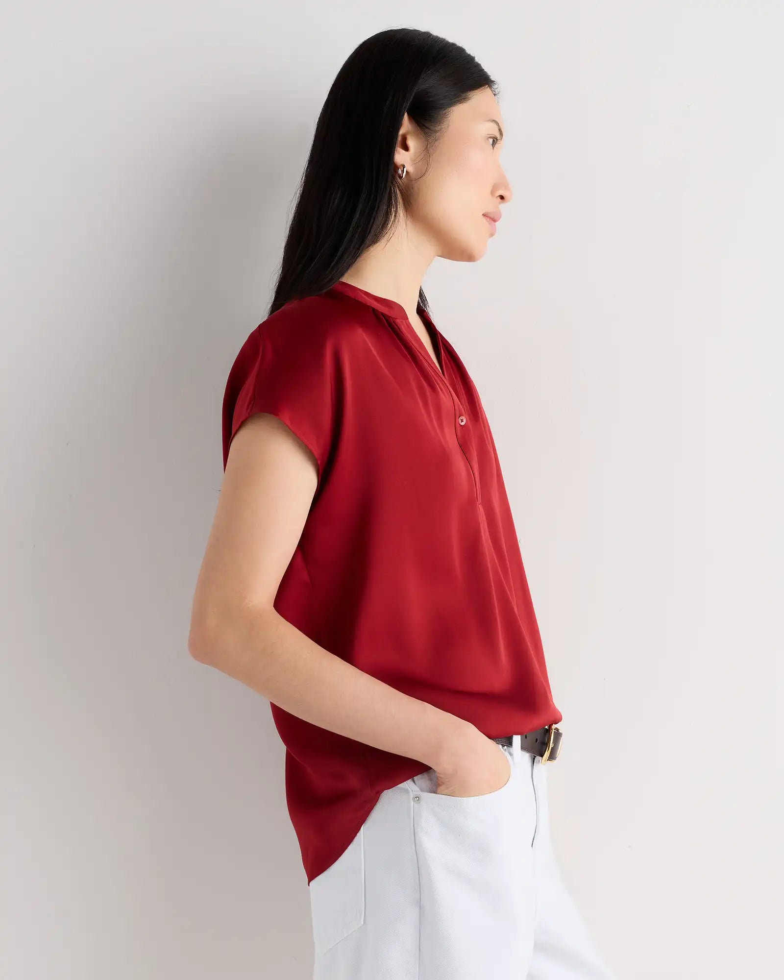 Washable Stretch Silk Dolman Sleeve Blouse