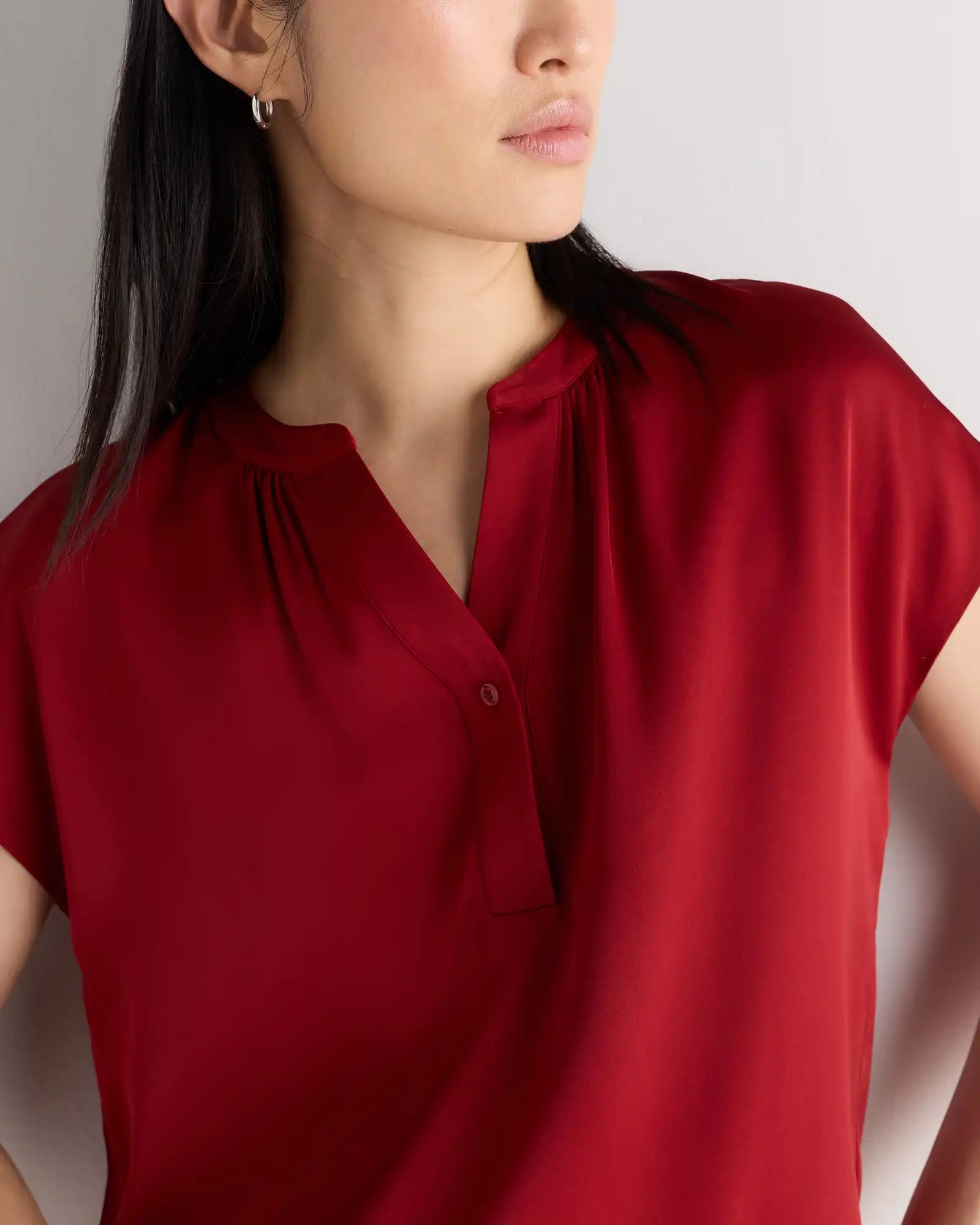 Washable Stretch Silk Dolman Sleeve Blouse