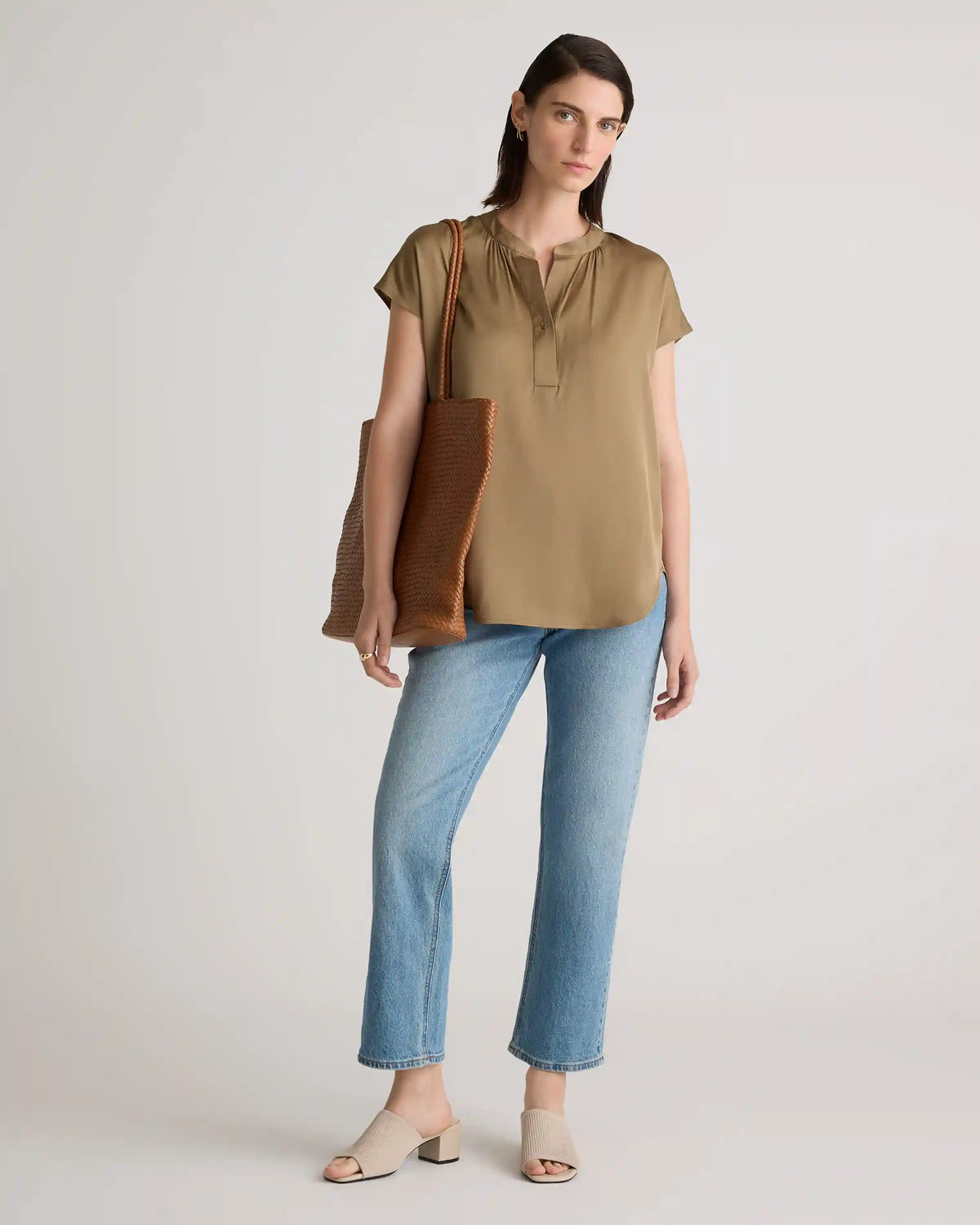 Washable Stretch Silk Dolman Sleeve Blouse