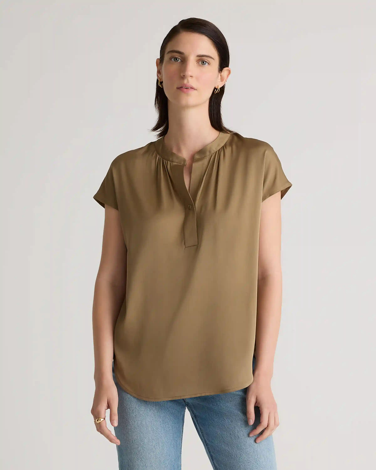 Washable Stretch Silk Dolman Sleeve Blouse