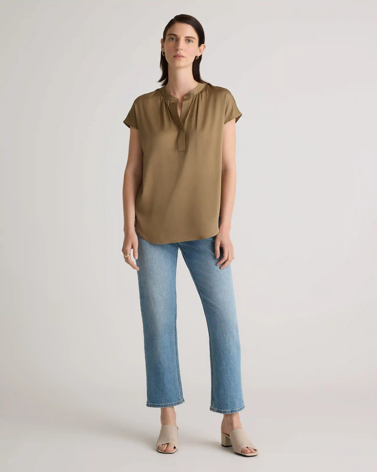 Washable Stretch Silk Dolman Sleeve Blouse