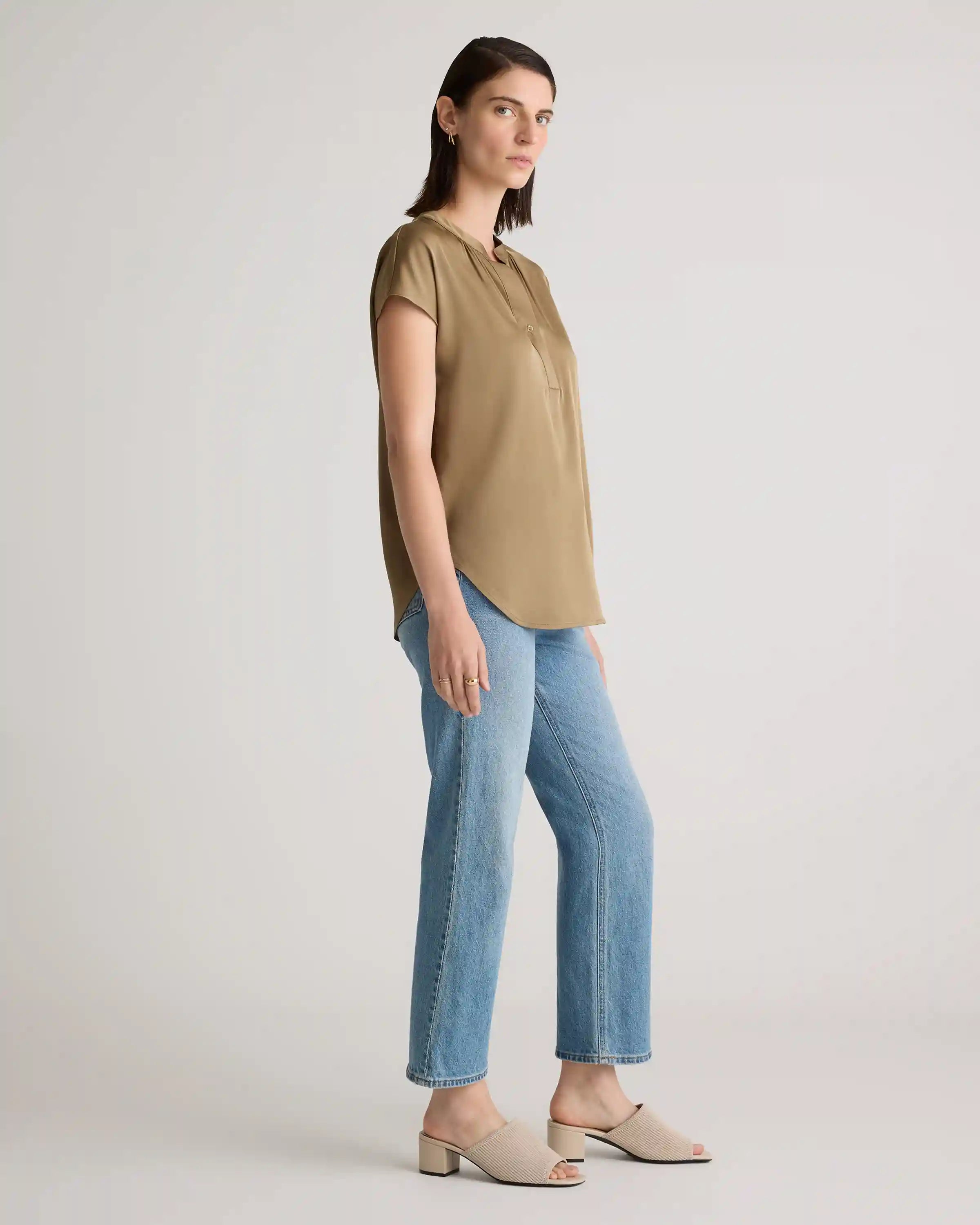 Washable Stretch Silk Dolman Sleeve Blouse