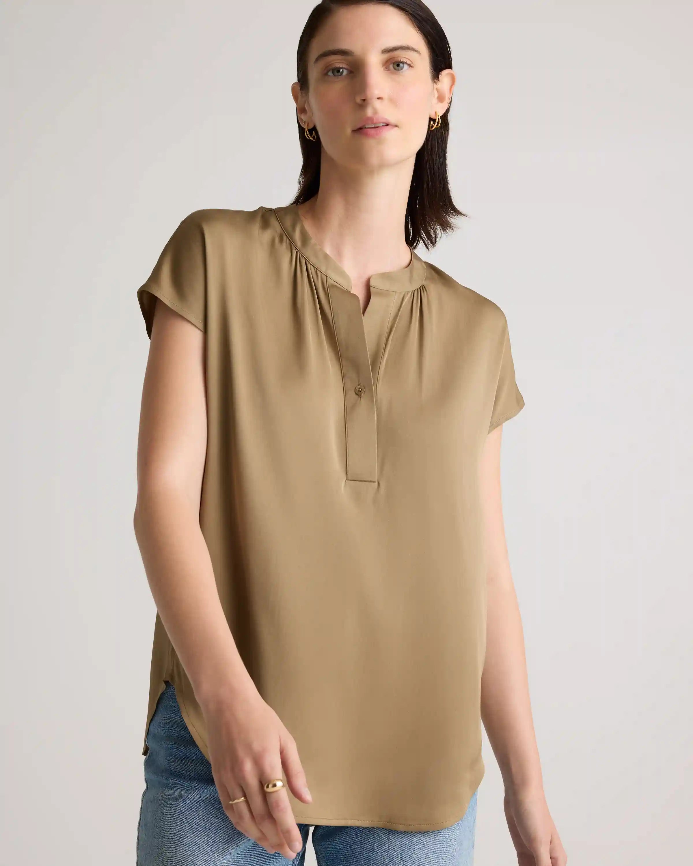Washable Stretch Silk Dolman Sleeve Blouse