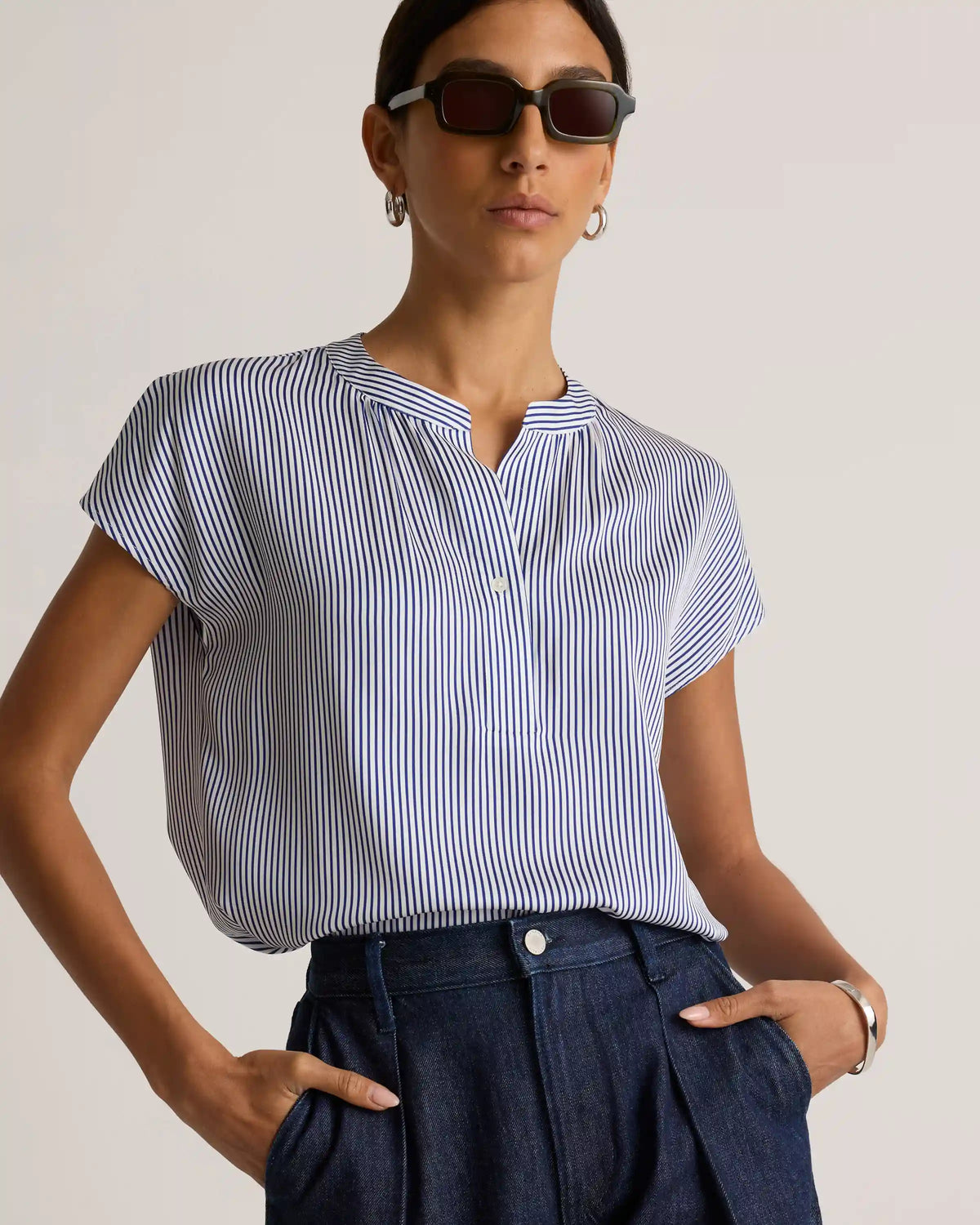 Washable Stretch Silk Dolman Sleeve Blouse