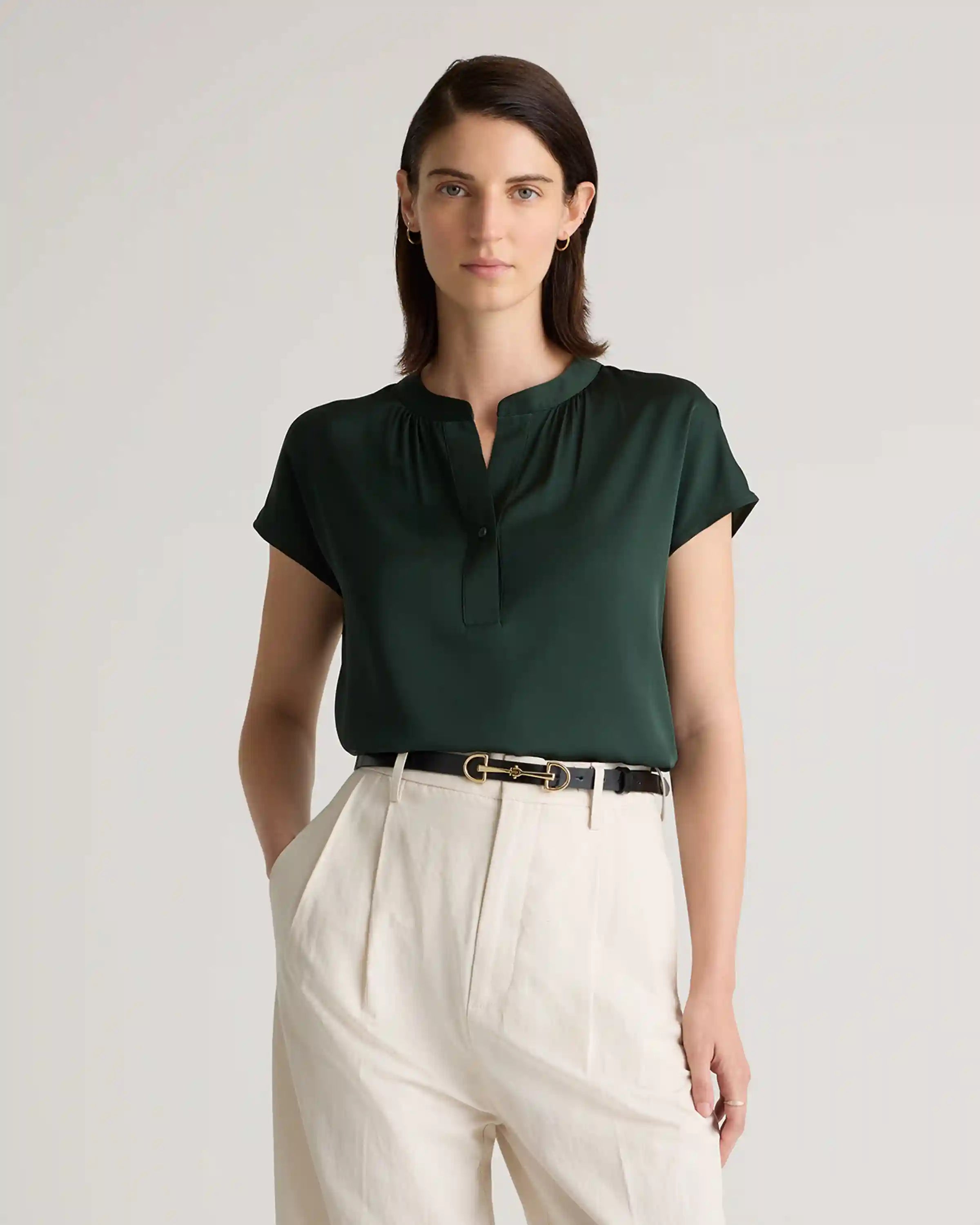 Washable Stretch Silk Dolman Sleeve Blouse