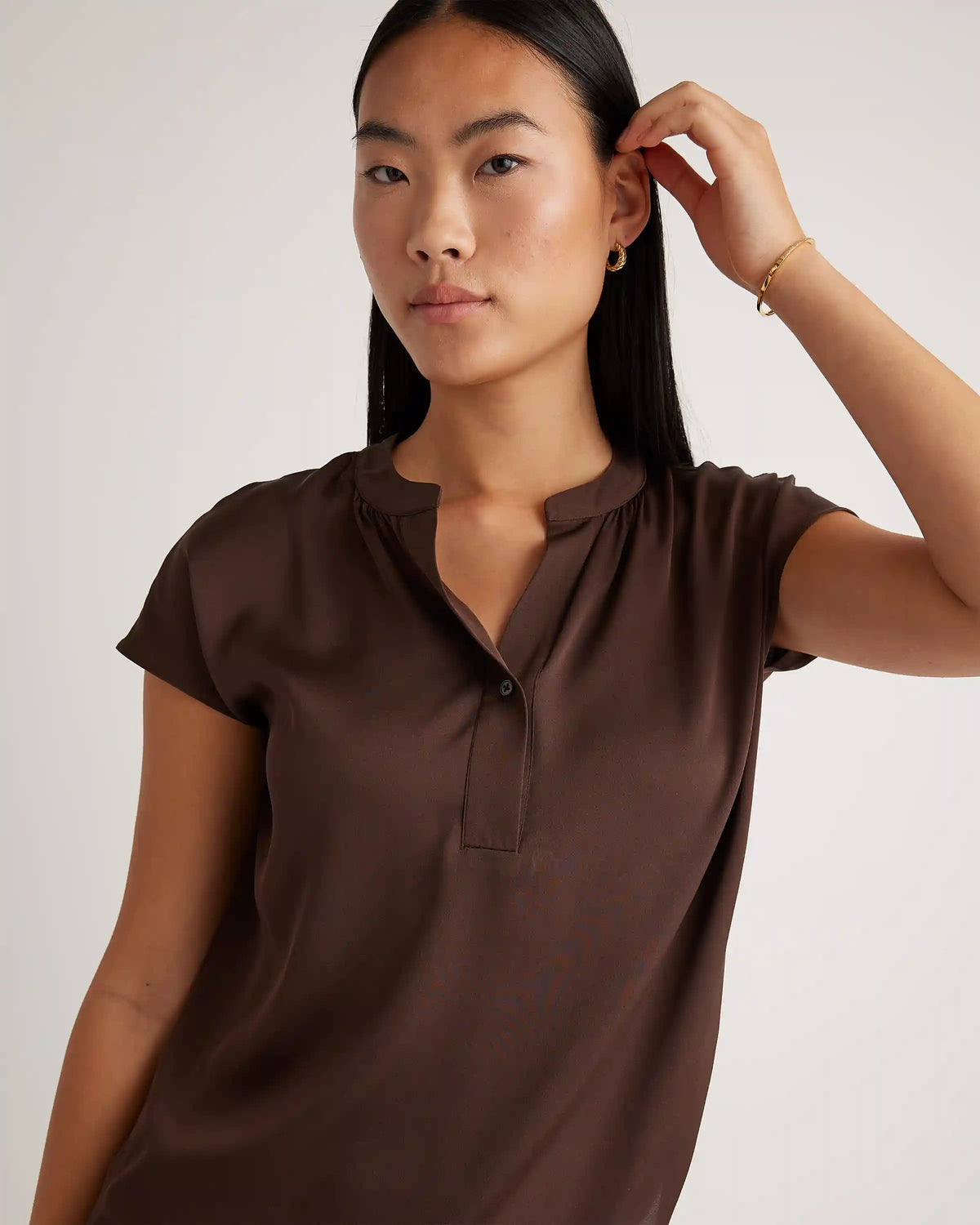 Washable Stretch Silk Dolman Sleeve Blouse