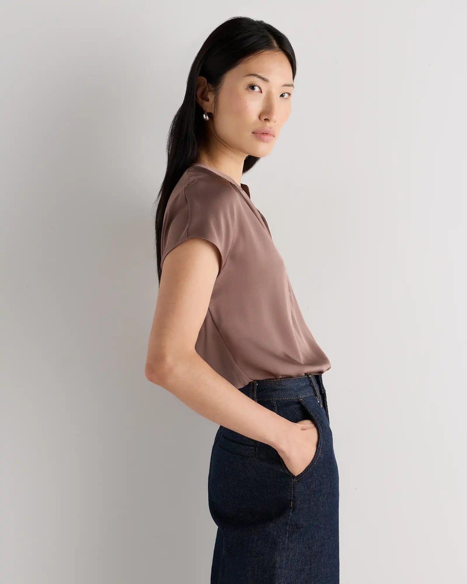 Washable Stretch Silk Dolman Sleeve Blouse