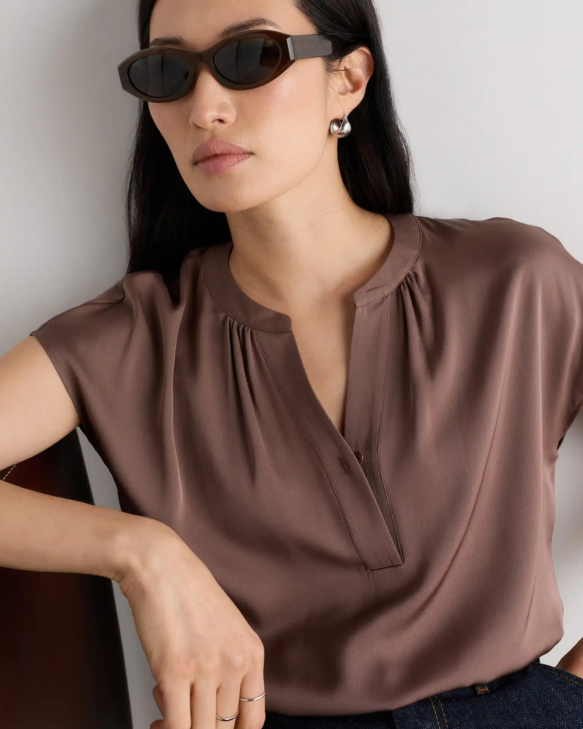 Washable Stretch Silk Dolman Sleeve Blouse