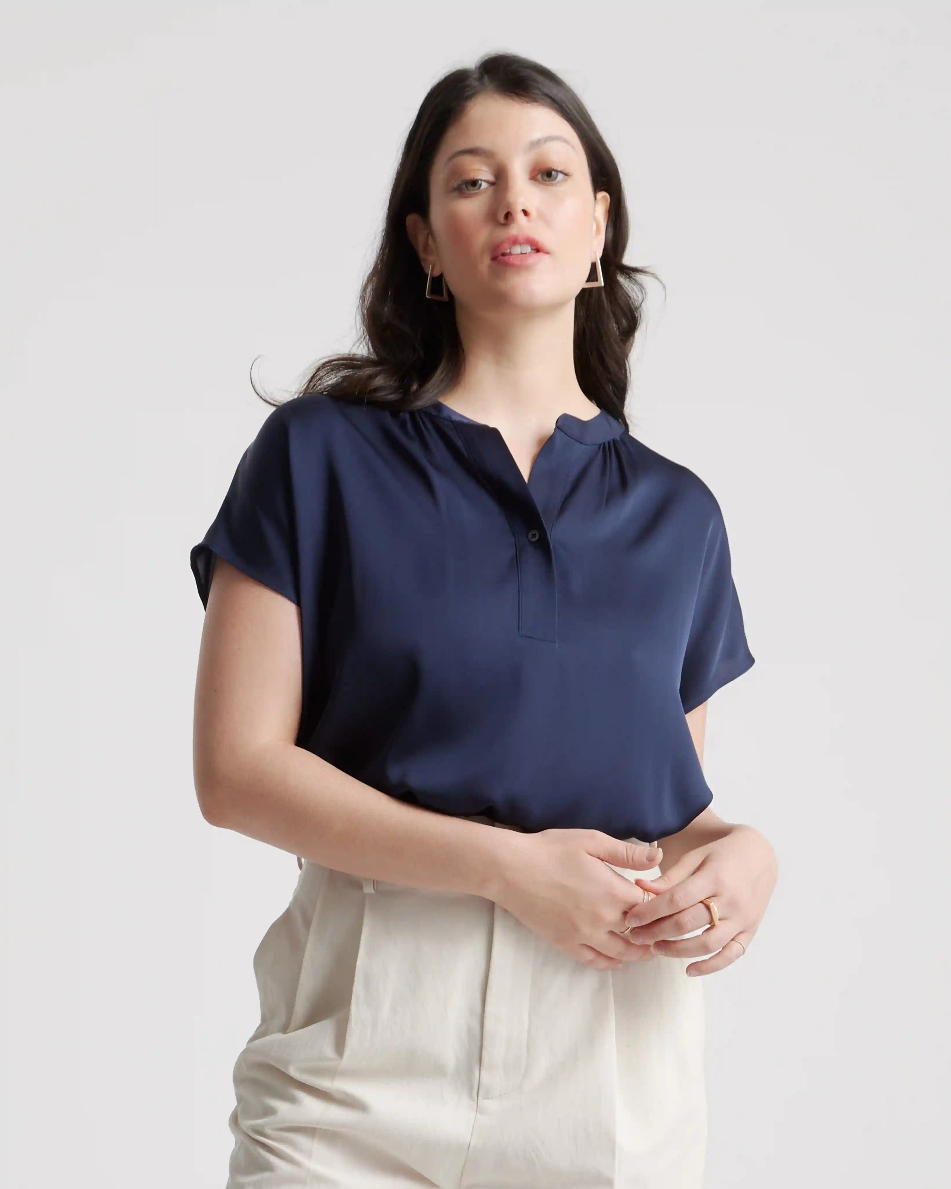 Washable Stretch Silk Dolman Sleeve Blouse