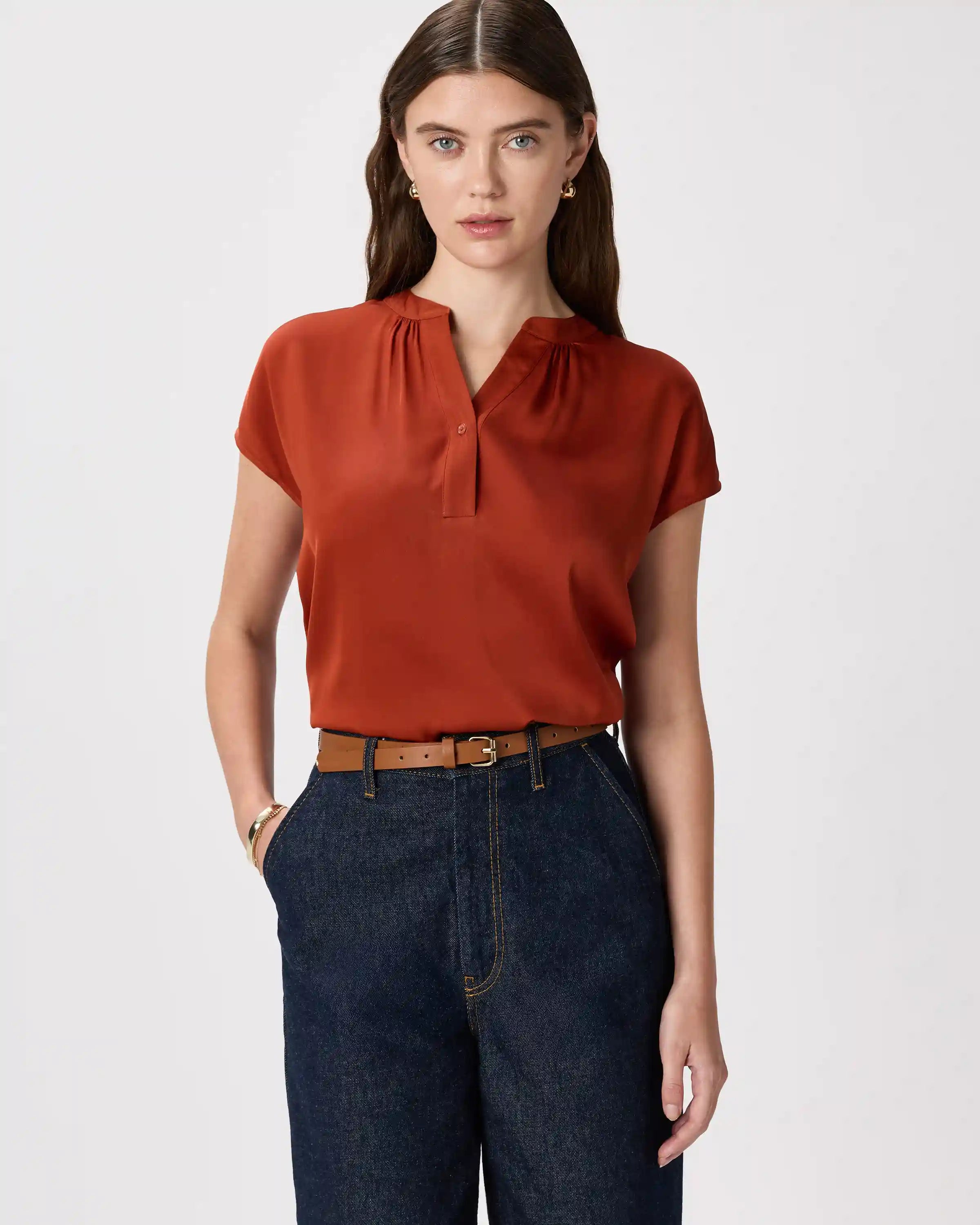 Washable Stretch Silk Dolman Sleeve Blouse
