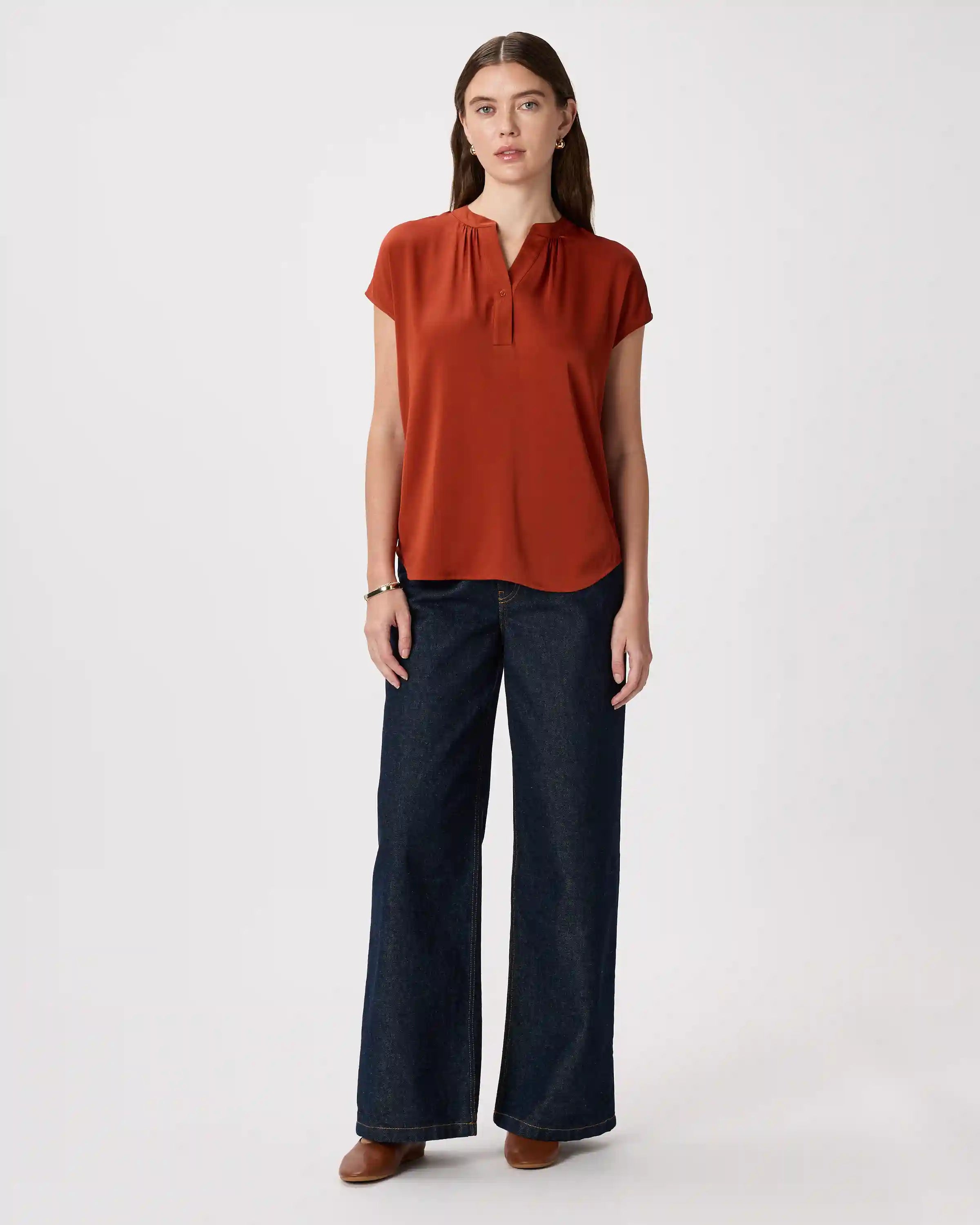 Washable Stretch Silk Dolman Sleeve Blouse