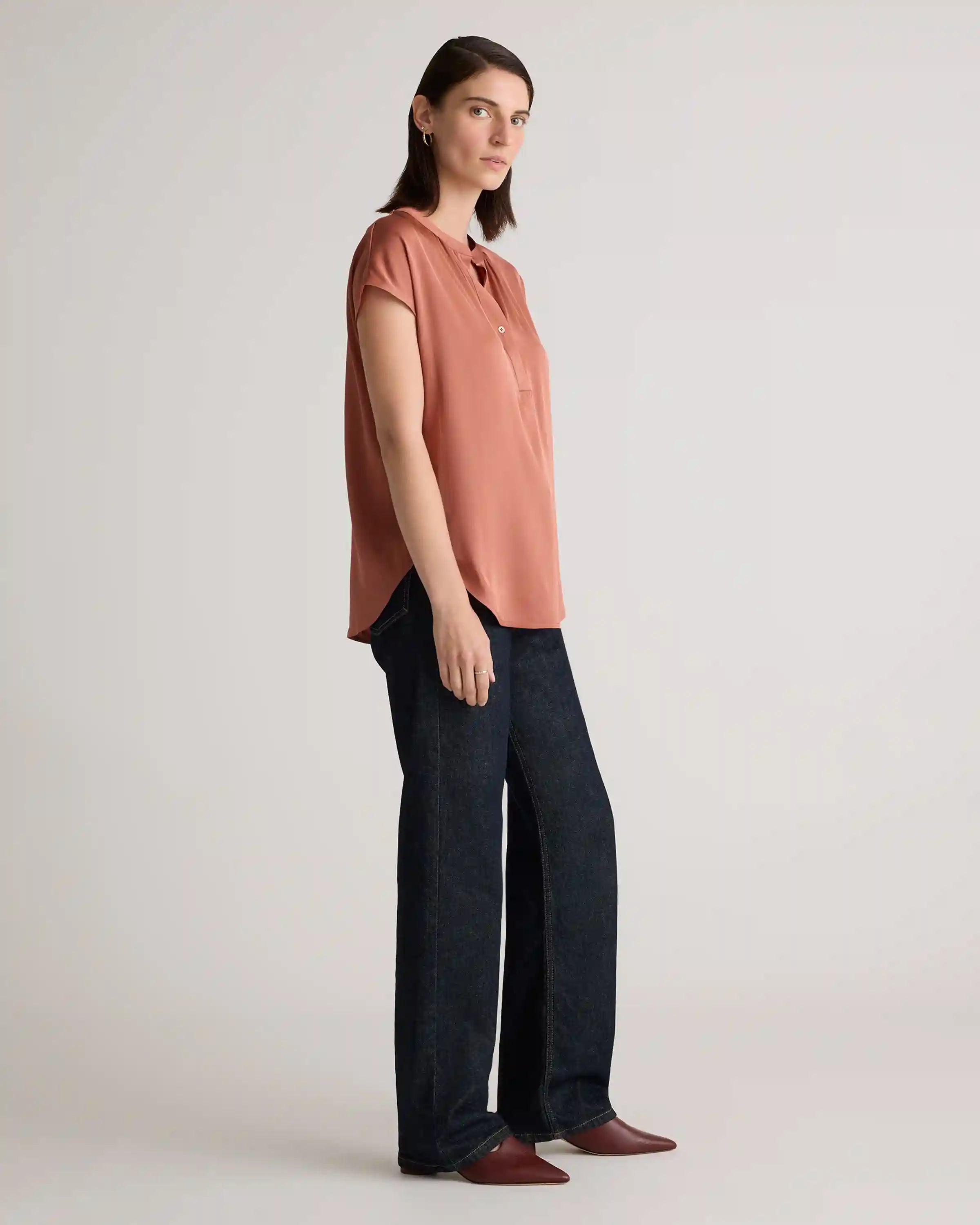 Washable Stretch Silk Dolman Sleeve Blouse