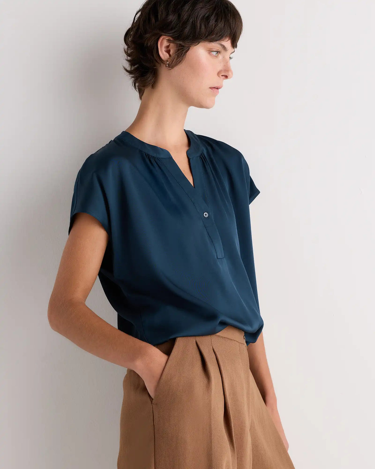 Washable Stretch Silk Dolman Sleeve Blouse