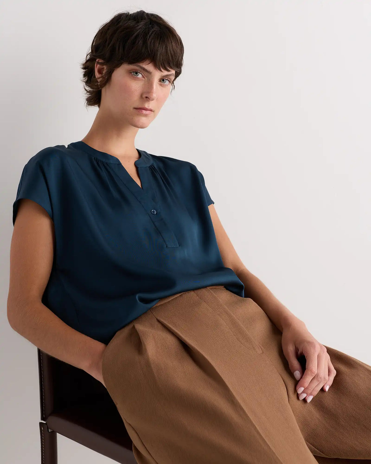 Washable Stretch Silk Dolman Sleeve Blouse