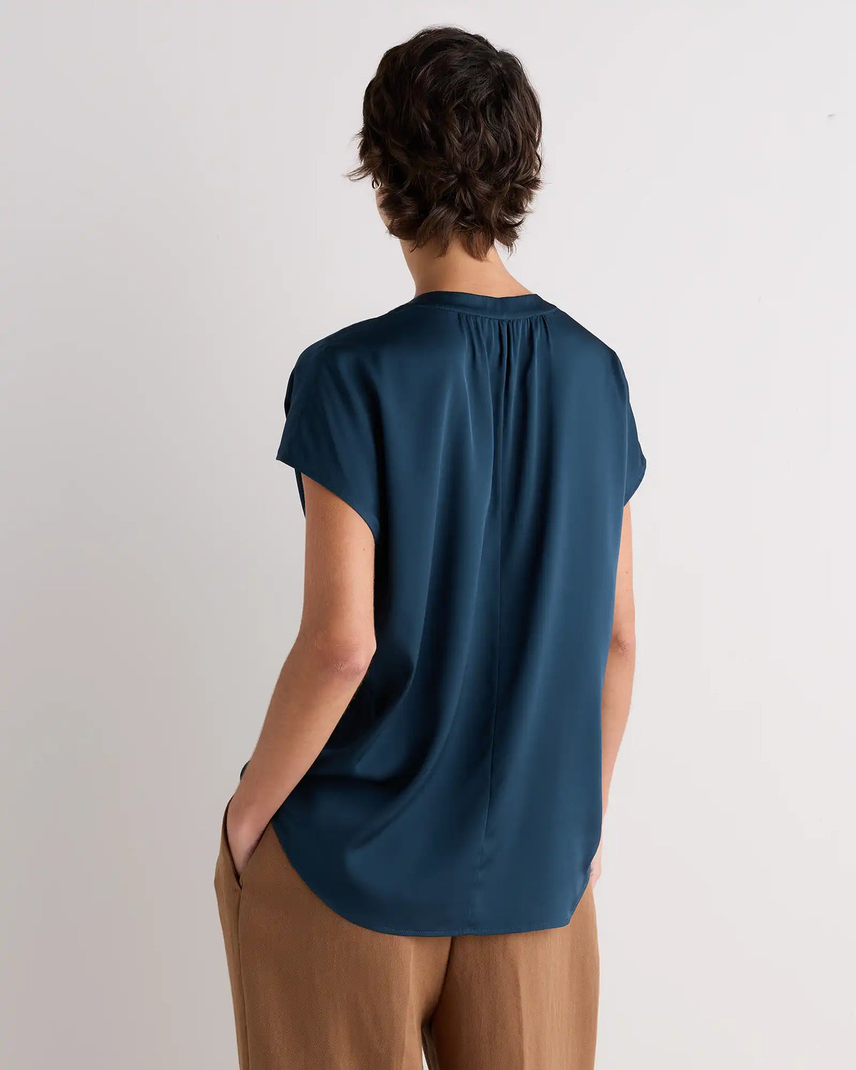 Washable Stretch Silk Dolman Sleeve Blouse